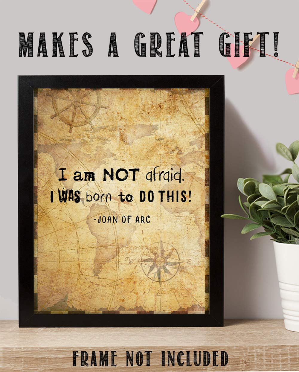 Joan of Arc Christian Bible Quote Wall Art - 11x14 Inspirational Scripture Print with 'I Am Not Afraid' Verse - Religious Home Decor Gift for Women, Family & Friends (Compass Design) - Perfect for Bedroom, Office & Church Decor