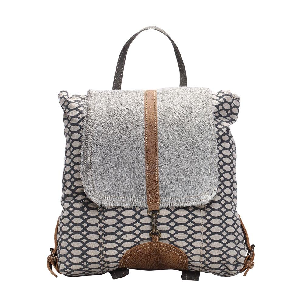 Premium Hair-on Leather Knit Rug Canvas Backpack - Genuine Handmade Leather Backpack for Women - Outdoor Rustic Country Style - Perfect for Hiking, Travel & Everyday Use - RMBB17