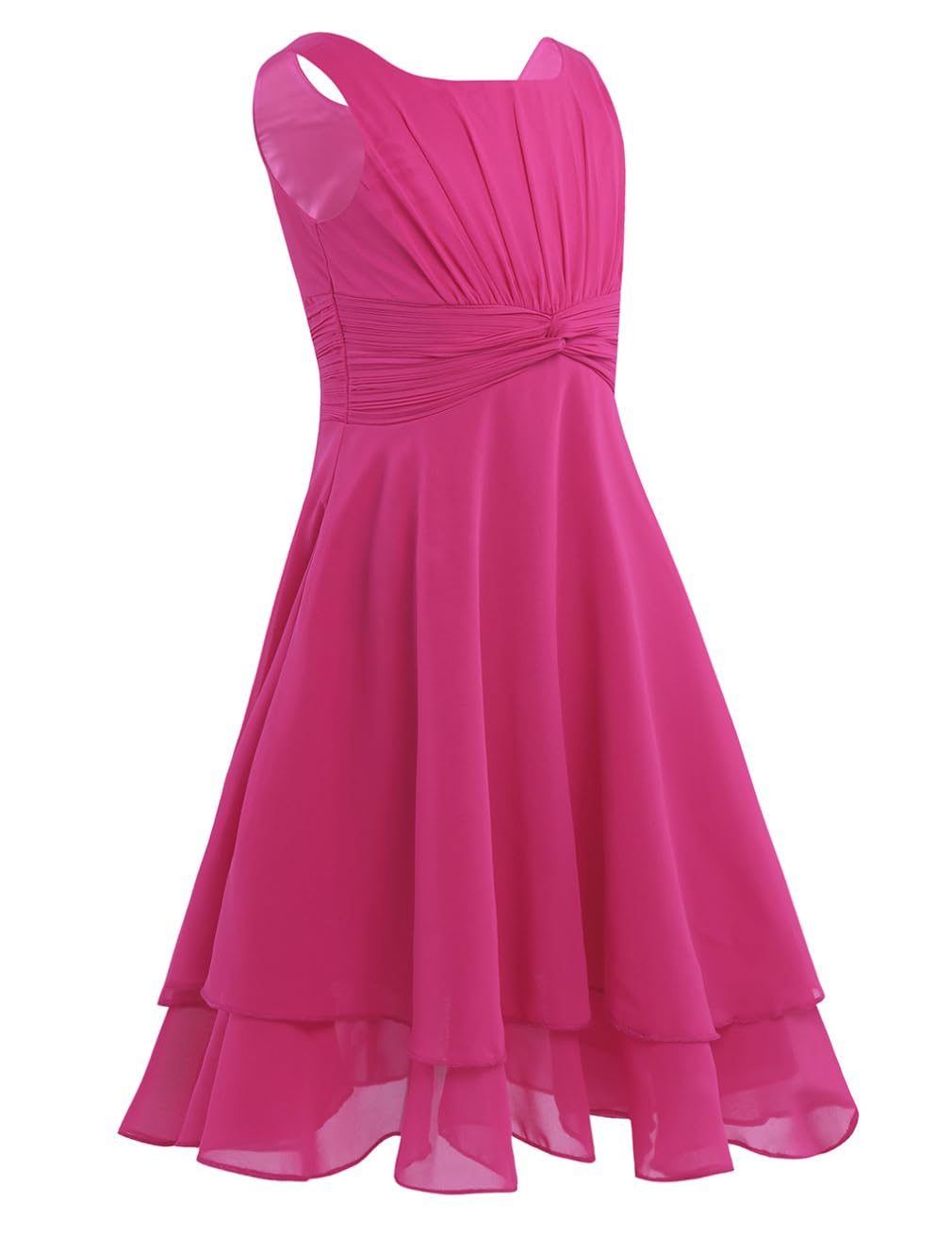 Moily Little Big Girls Knotted Waist Chiffon Pleated Flower Dress - Formal Princess Ball Gown for Birthday Party, Wedding, Pageant & Special Occasions