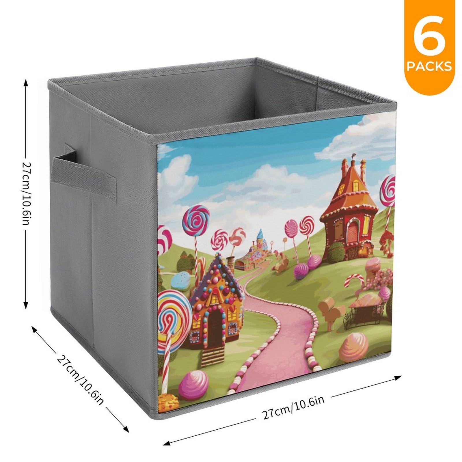 6-Piece Foldable Storage Bins with Handles - Candy Land Printed Large Capacity Storage Boxes for Playroom, Office & Home Organization | Perfect for Toys, Books & Clutter Control