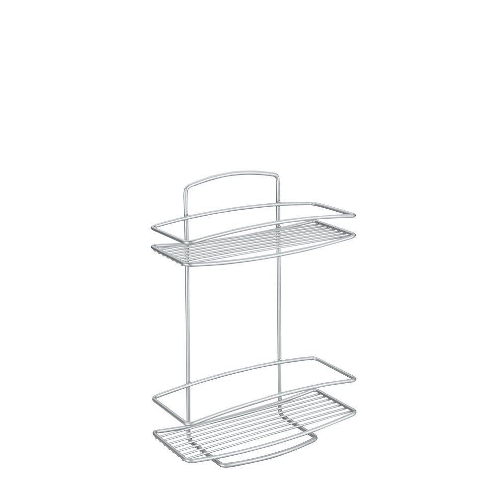 2-Tier Rectangular Shelf with Safefix - Silver Metal Wall Mounted Storage Shelf for Bathroom, Kitchen, or Office Organization