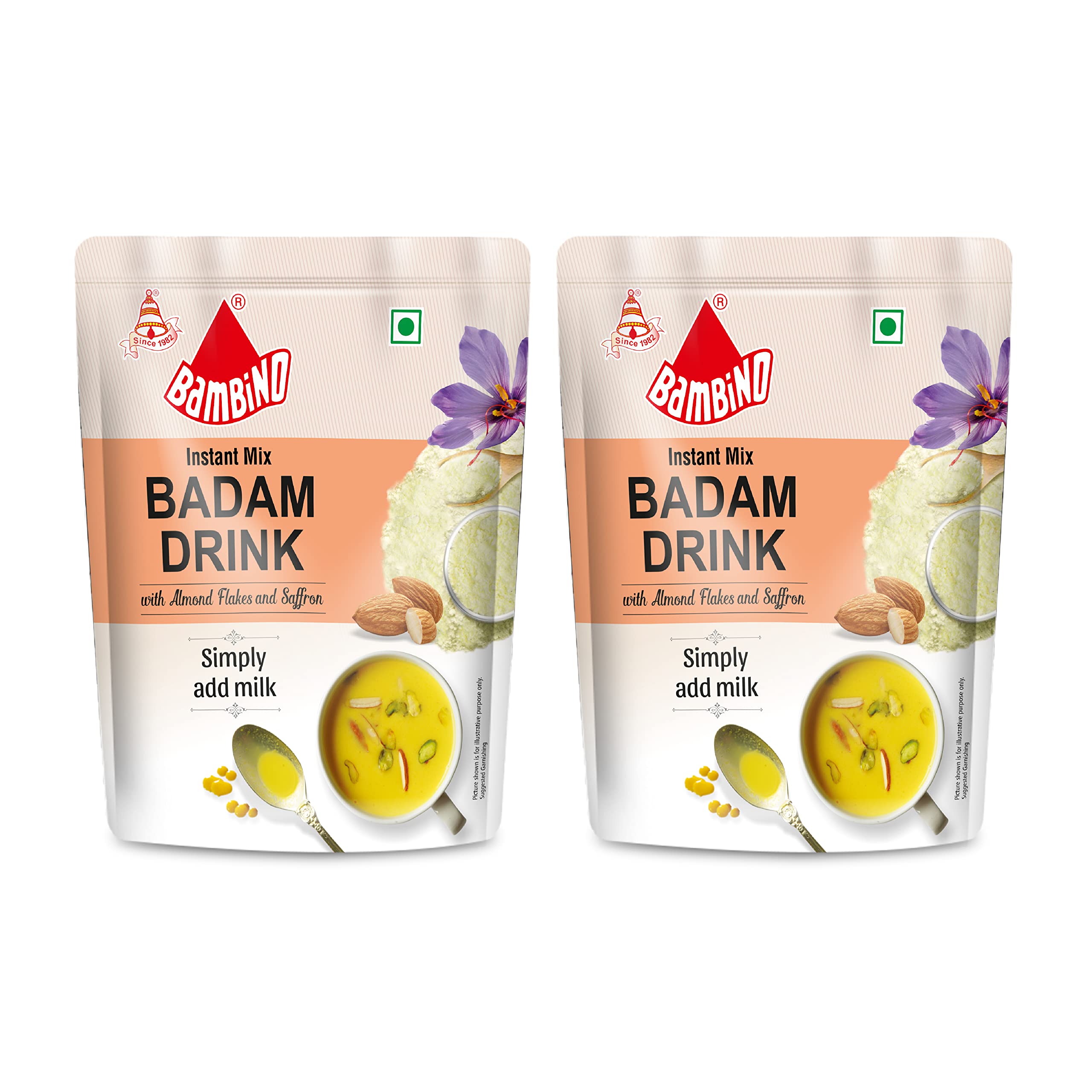 Bambino Instant Badam Drink Mix - 400g (2 x 200g Pack) | Almond Flavored Powder for Milk Shakes, Smoothies & Desserts | Quick & Easy Beverage Solution for Home, Office & Parties