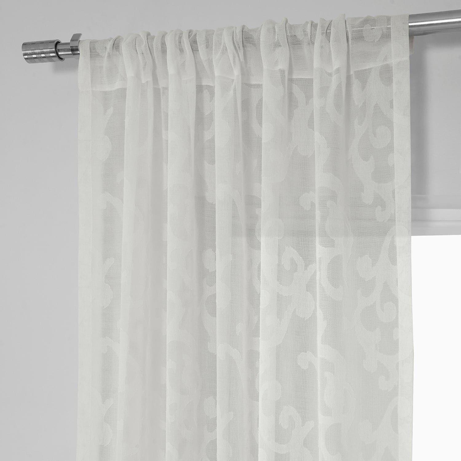 Paris Scroll Floral Pattern Semi-Sheer Faux Linen Curtains - Elegant Window Treatment for Living Room, Bedroom & Dining Room Decor