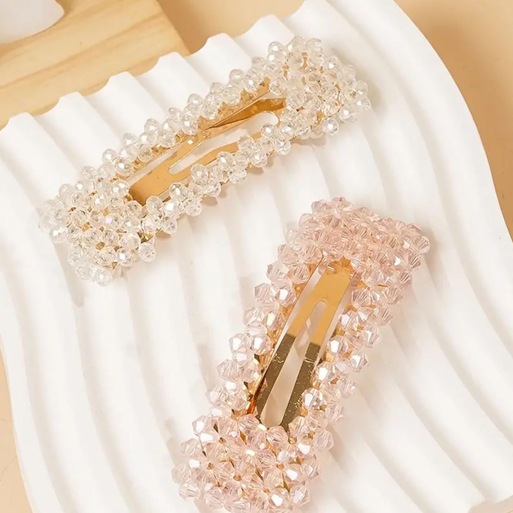 Ashkash 2Pcs Stylish Beaded Hair Clips for Women, Brides & Teens - Snap-On Design for Easy Hair Styling | Perfect for Weddings, Parties & Everyday Wear