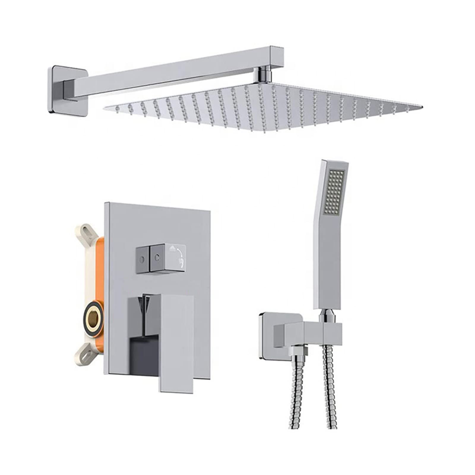 DOSSAC Luxury Rainfall Shower System Set - 10 Inch High Pressure Rain Shower Head with Square Handheld, Wall Mounted Bathroom Mixer Faucet in Polished Chrome | Perfect for Master Bathroom, Spa-Like Shower Experience & Modern Home Upgrade