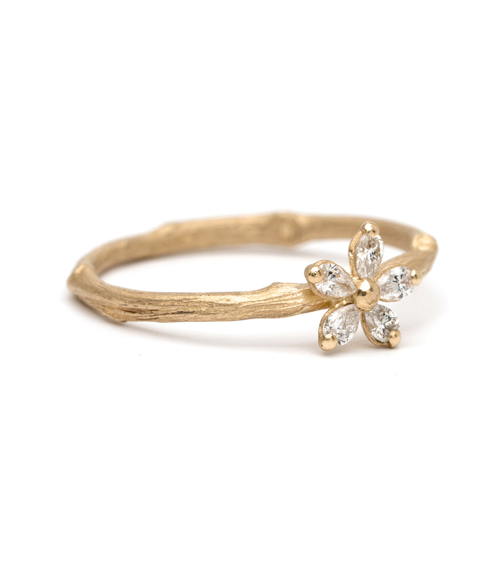 Twig Band Pear Shape Diamond Daisy Stacking Ring - Elegant Floral Wedding Band for Women, Perfect for Bridal Stacking, Anniversary Gifts & Everyday Wear