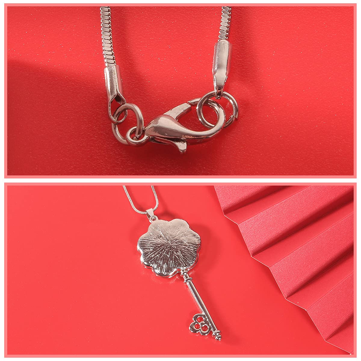 Long Sweater Pendant Necklaces for Women - Multi-Layer Y Necklace with Rose Flower Key Charm in Silvertone | Fashion Jewelry for Everyday Wear & Special Occasions