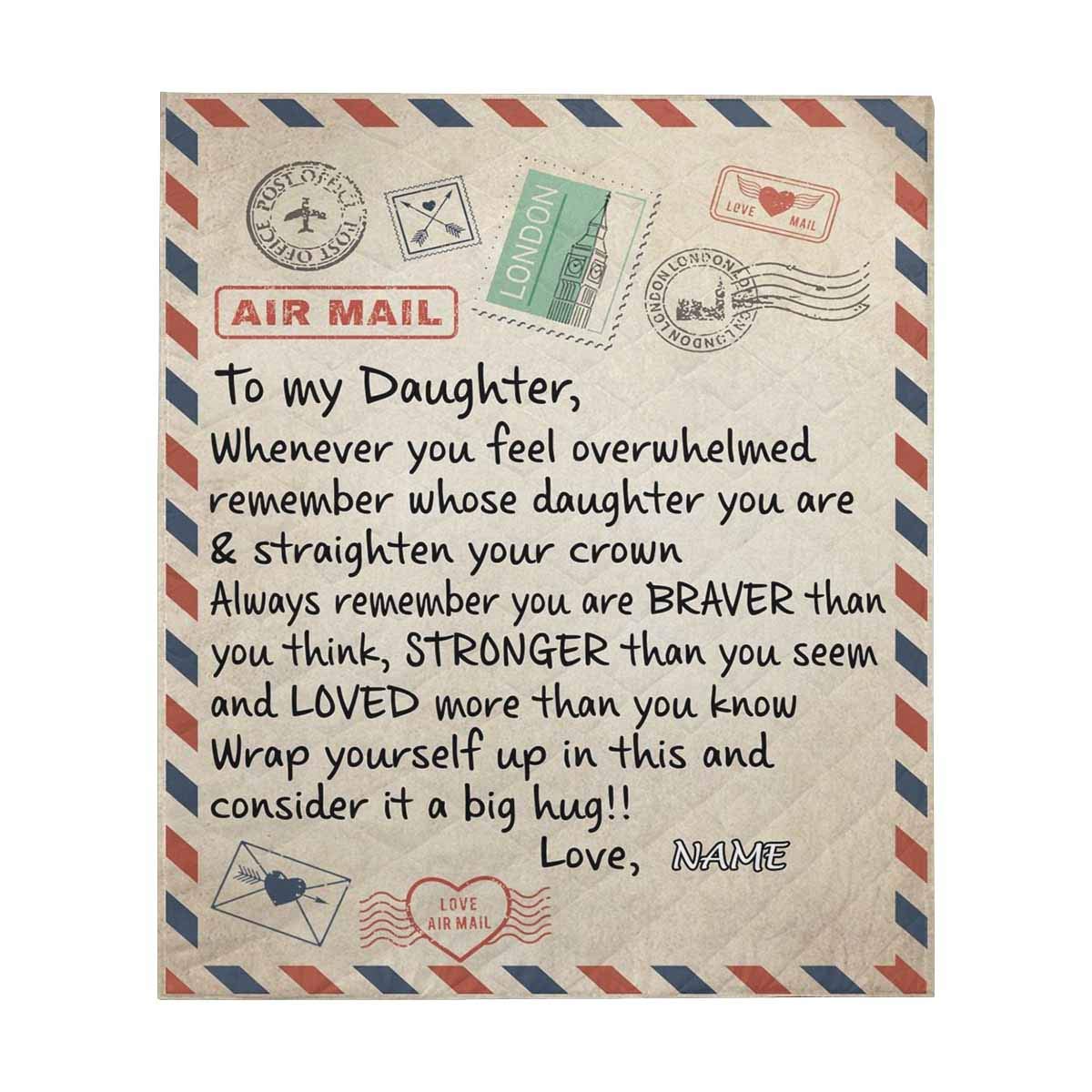 Personalized Name Throw Blanket for Daughter - Custom 'Braver Stronger Loved' Quilt from Dad & Mom | Twin/Queen Size 70x80 Inches | Cozy Gift for Birthday, Christmas & Family Moments