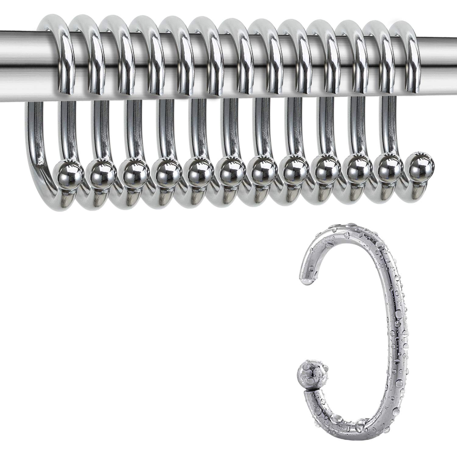 Upgraded Chrome Shower Curtain Rings - 12 Pack Stainless Steel Rust-Resistant Bathroom Shower Hooks for Rod - Durable Metal Shower Curtain Hangers (Silver) - Perfect for Modern Bathrooms & Spa-Like Showers