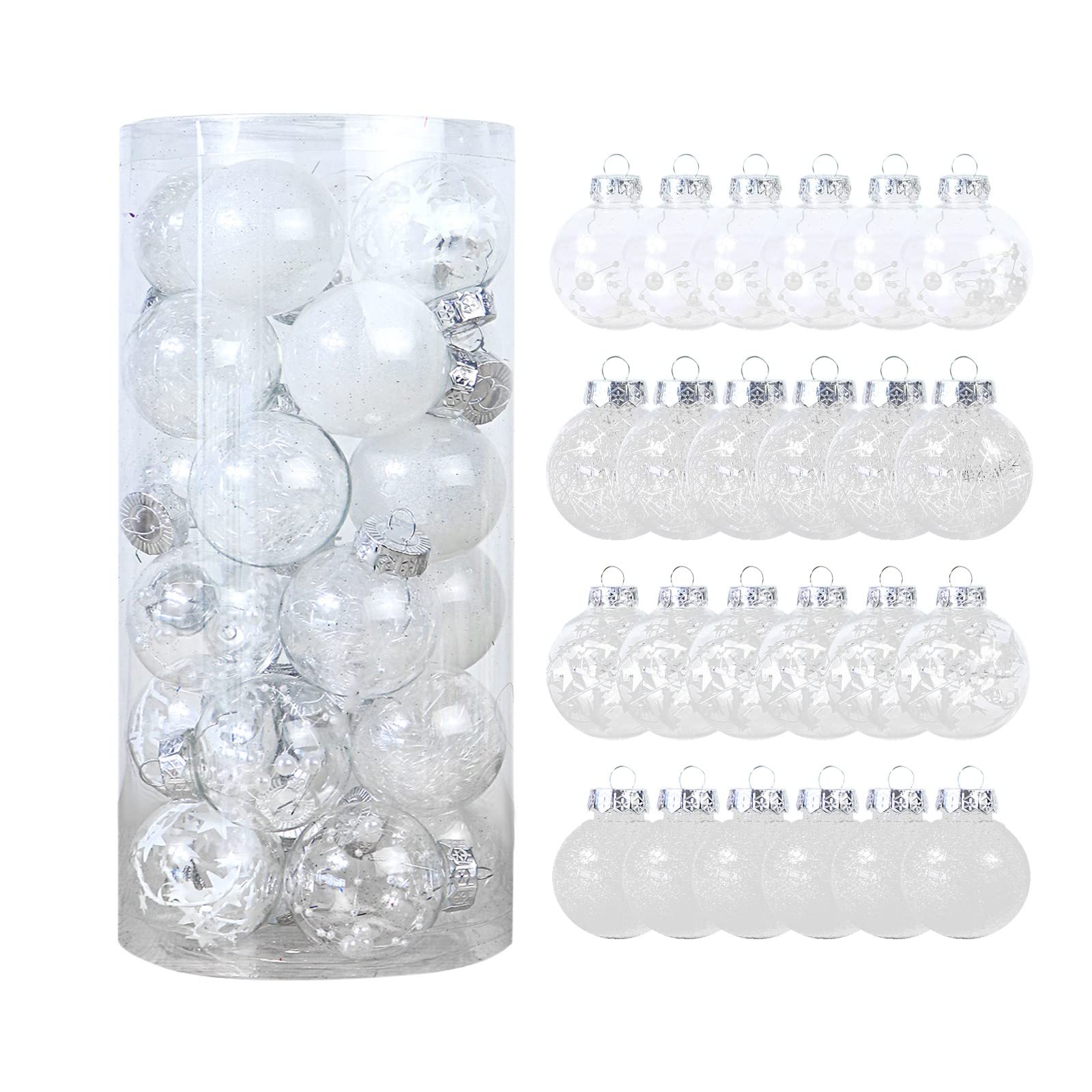 24-Piece Christmas Ball Ornaments Set - 6cm White Hanging Decorations for Xmas Tree, Holiday, Wedding & Party - Perfect for Home, Office, and Festive Celebrations
