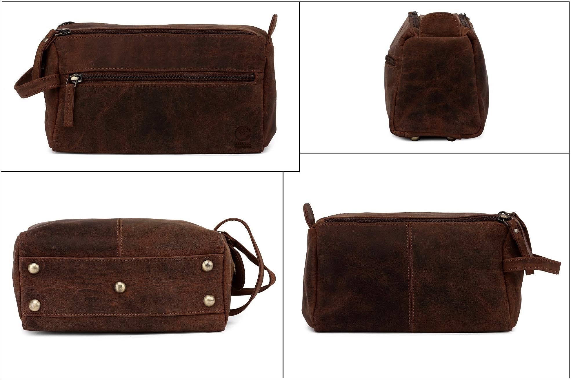 RUSTIC TOWN Genuine Leather Duffel Bag & Toiletry Bag Set - Premium Men's Travel Accessories Gift for Business Trips, Gym & Weekend Getaways