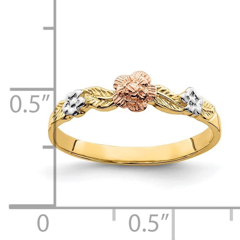 14K Two-Tone Gold and White Rhodium Floral Ring - Size 7.0 | Elegant Flower Design Jewelry for Women, Perfect for Weddings, Anniversaries and Special Occasions