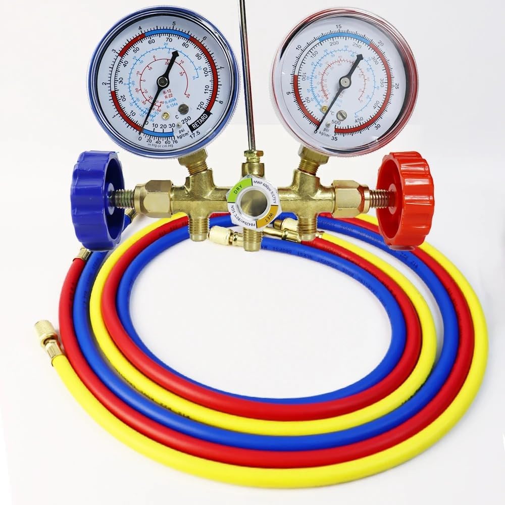 Professional HVAC Manifold Gauge Set for R12 R22 R404A R134A Refrigerants - AC Refrigeration Diagnostic Tool Kit with 1/4