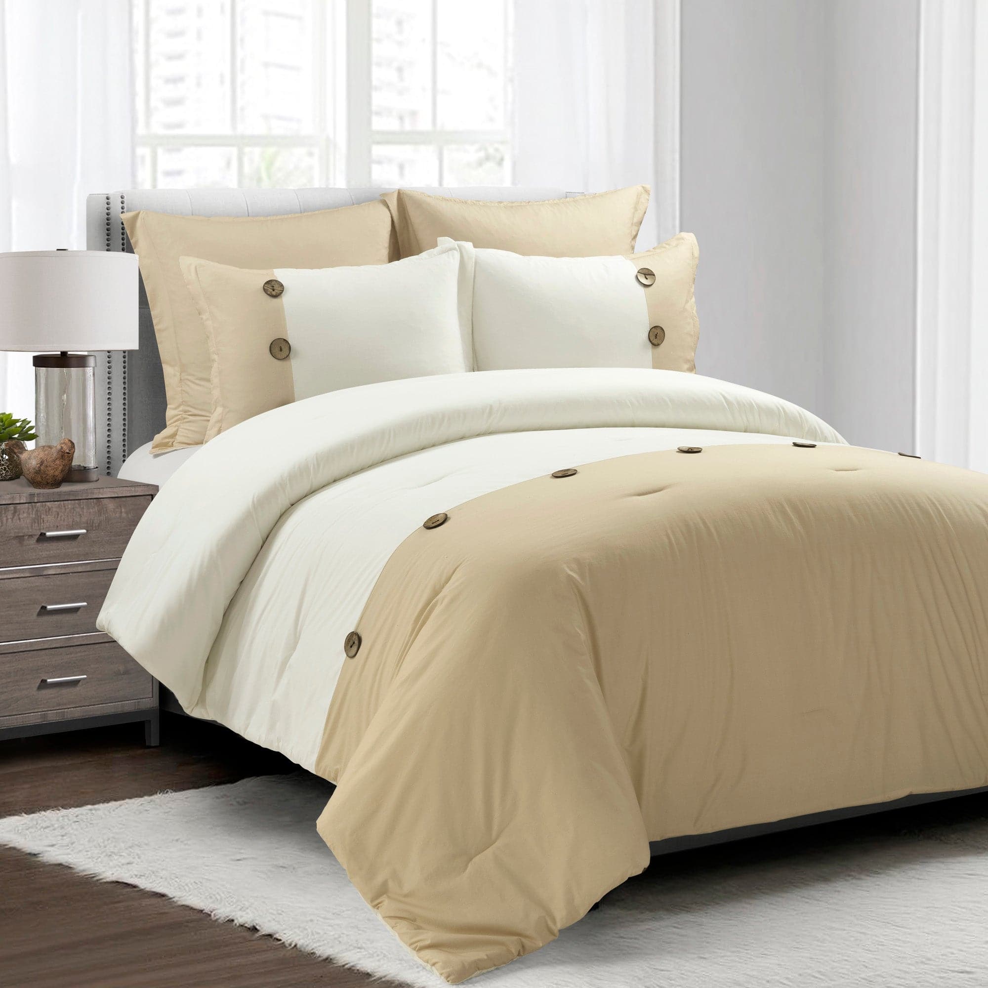 Premium 5-Piece Linen Button Comforter Set - Breathable & Soft Bedding for All Seasons | Perfect for Master Bedroom, Guest Room & Dorm Decor