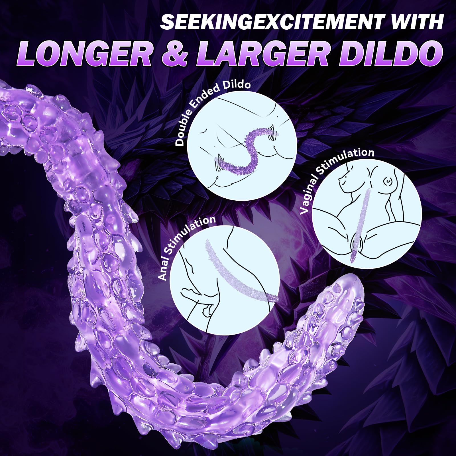 23.2 Inch Double Ended Dildo - Flexible Purple Anal Sex Toy for Couples, Lesbian & Gay Adults - Monster Size Dual Sided Dildo with Clitoral Stimulator - Perfect for Role Play, BDSM & Solo Play