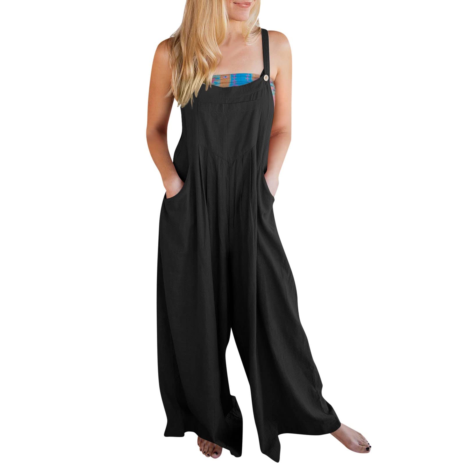 Women's Cotton Linen Jumpsuit - Summer Casual Loose Fit Overalls with Retro Style | Perfect for Beach Outings, Picnics & Boho Fashion