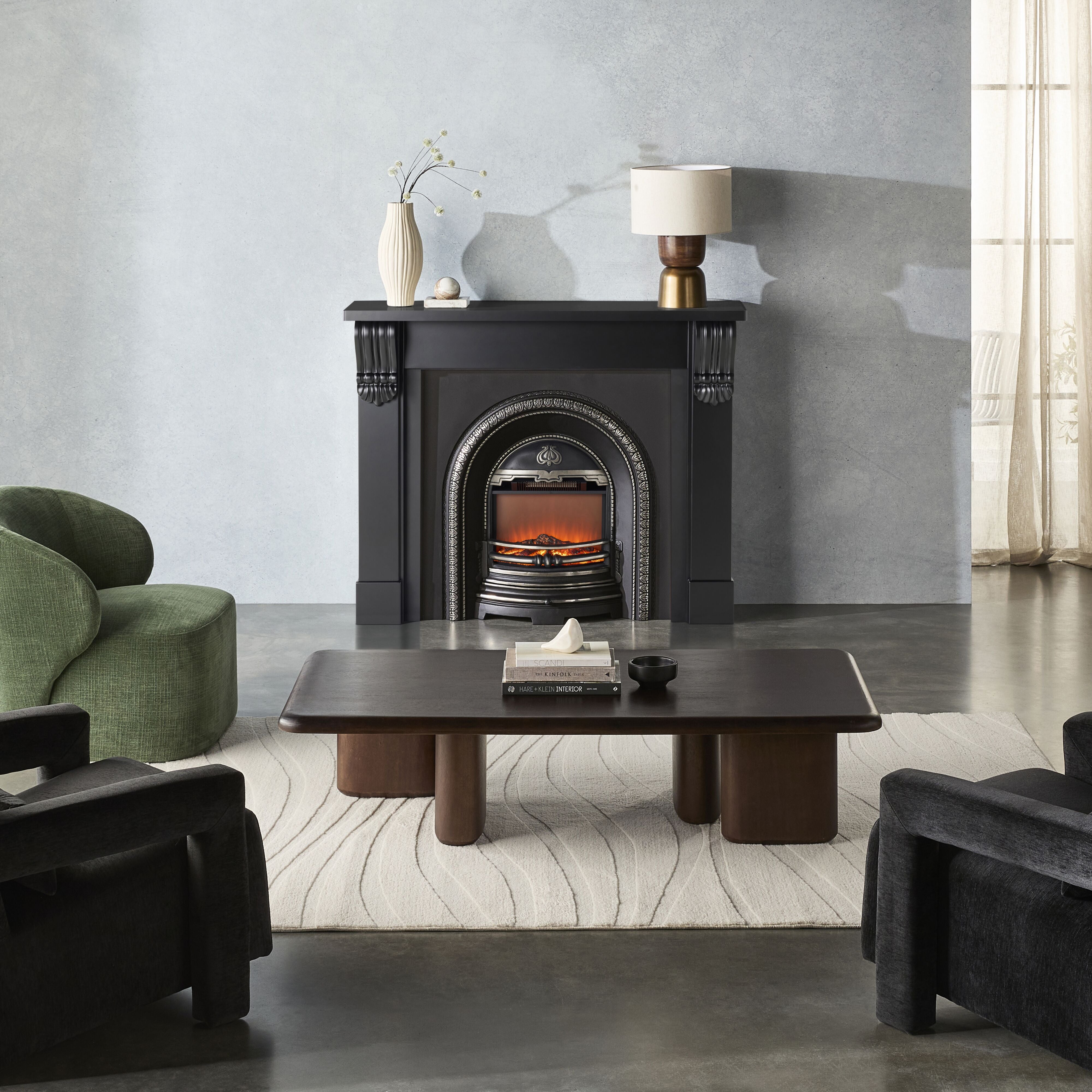 Belford 50-Inch Freestanding Fireplace Mantel in Black - Elegant Wooden Shelf for Living Room, Bedroom, or Office Decor