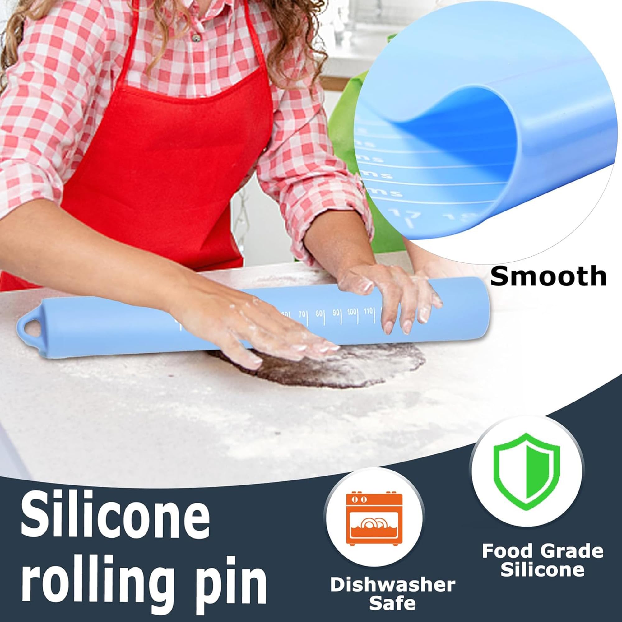 Non-Stick Silicone Rolling Pin & Baking Mat Set - Premium Dough Roller for Pizza, Biscuits, Bread & Pastry - Perfect for Home Baking, Kitchen Essentials & Holiday Cooking Gifts
