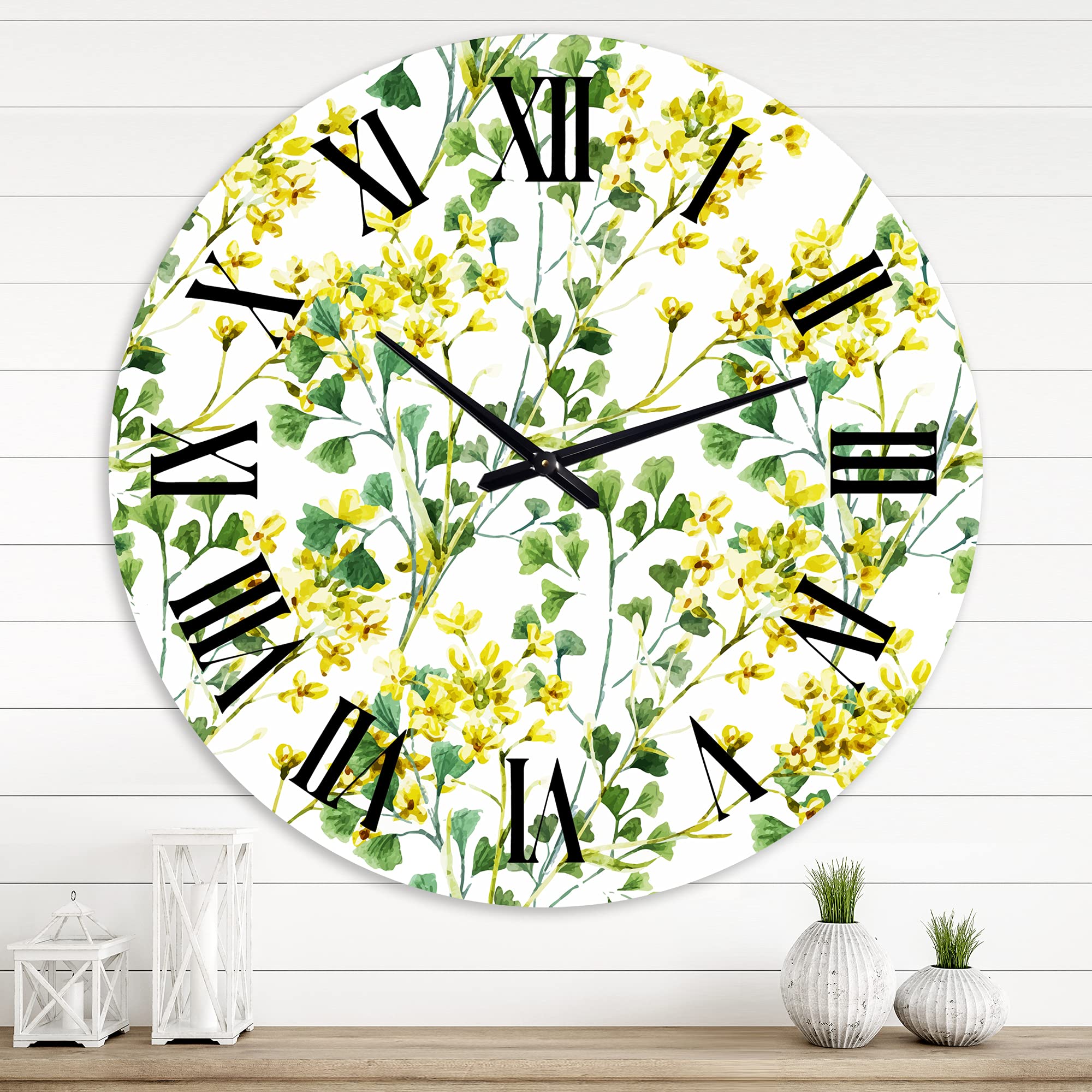 Vibrant Yellow Summer Wildflowers Wall Clock - Large Traditional Floral Botanical Wall Decor for Bedroom, Living Room & Office | Perfect Home Decor Gift
