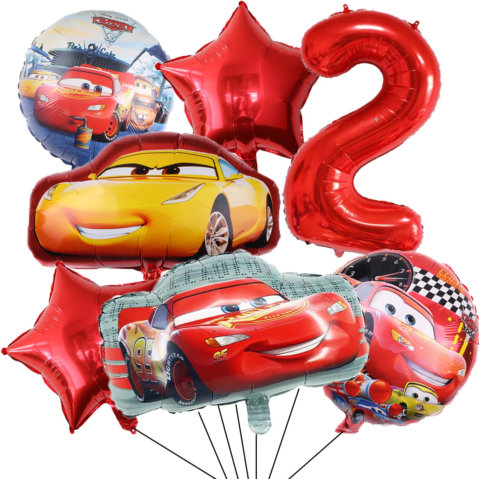 Lightning McQueen Foil Balloons - 8PCS Cars Themed Birthday Decorations for Boys | 2nd Birthday Party Supplies | Perfect for Car Theme Parties, Baby Showers & Kids Room Decor