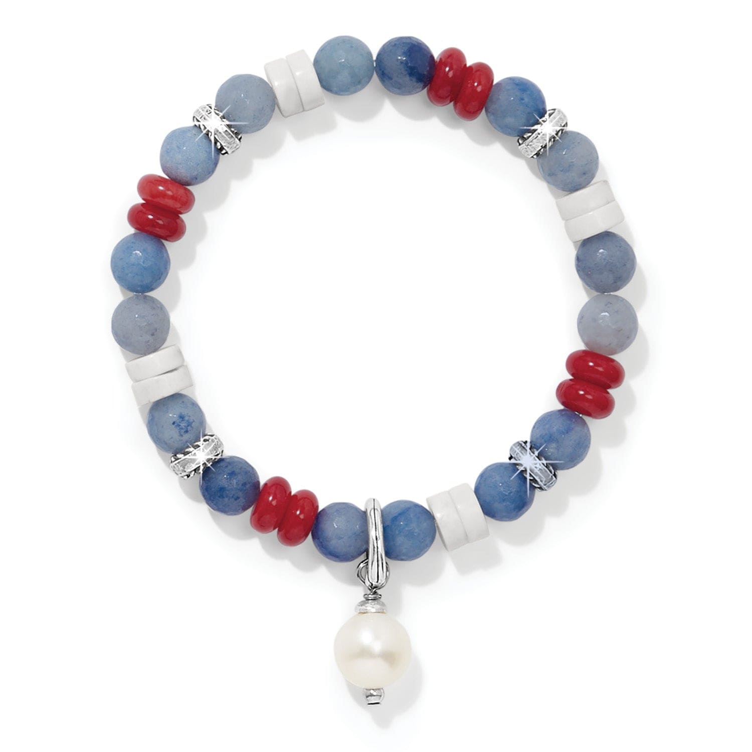 Americana Beach Pearl Charm Stretch Bracelet - Adjustable Beaded Jewelry for Women, Boho Style Handmade Bracelet - Perfect for Summer, Vacation, and Beach Outfits