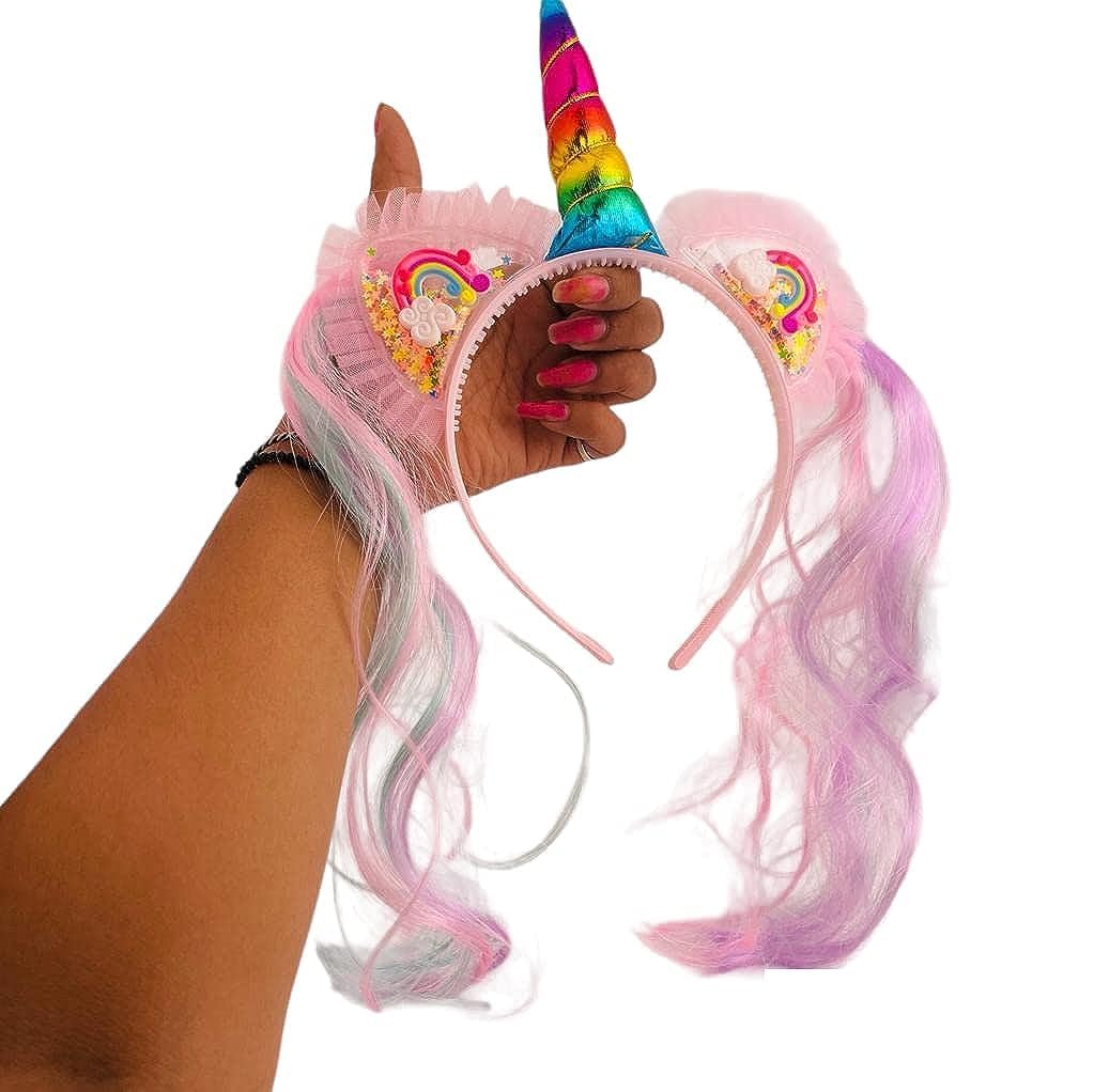 SMARTBUYER Unicorn Hair Band Wigs for Girls - Kids Hair Accessories, Birthday Party Favors, Return Gifts (Assorted Colors, Pack of 1) - Perfect for Dress Up, Costume Parties & Unicorn Themed Events