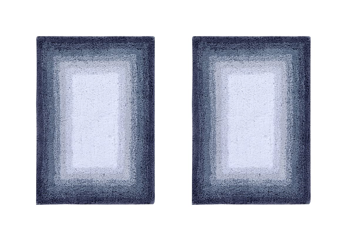 Premium 100% Cotton Bath Mat Set - Soft Absorbent Tufted Bathroom Rug, Machine Washable, Non-Slip Shower Mat for Bath Tub & Floor, 2-Piece Gray Bath Mats (17x24 Inches) - Perfect for Spa-Like Bathroom Comfort & Luxury Home Decor