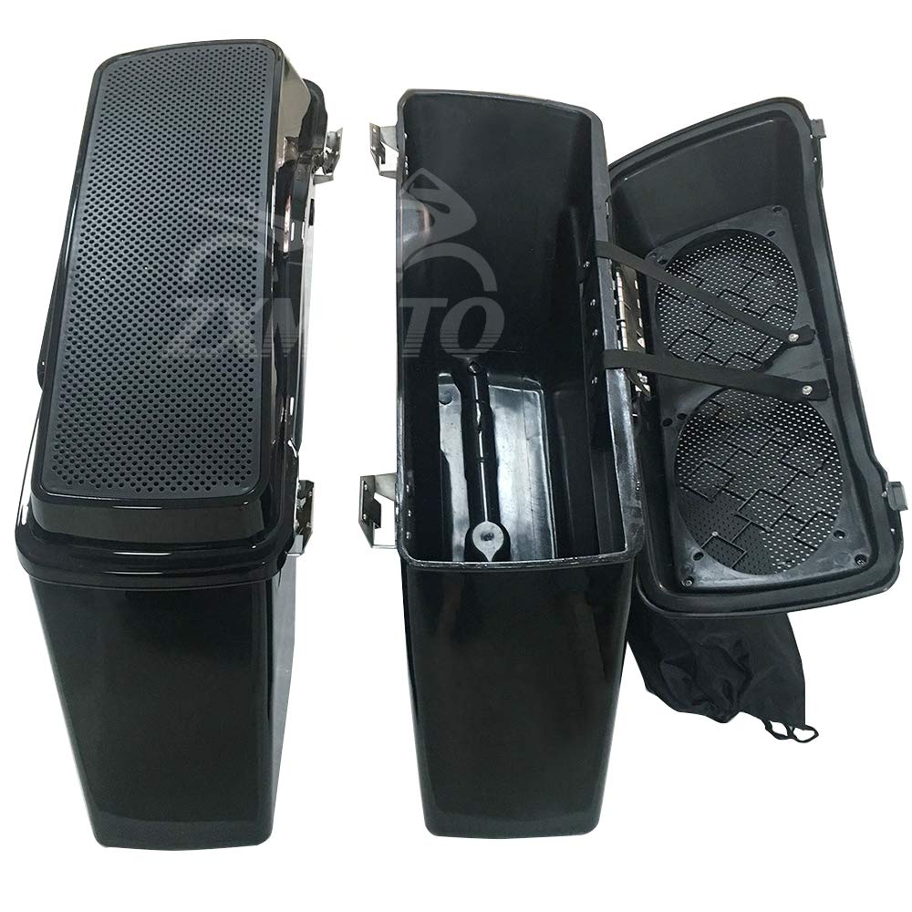 ZXMOTO Vivid Black Hard Saddlebags with 6x9 Dual Speaker Lids - Black Latch & Keys - Compatible with Harley Touring Models 1994-2013 (Road King, Road Glide, Street Glide, Electra Glide) - Perfect for Long Rides & Music Lovers