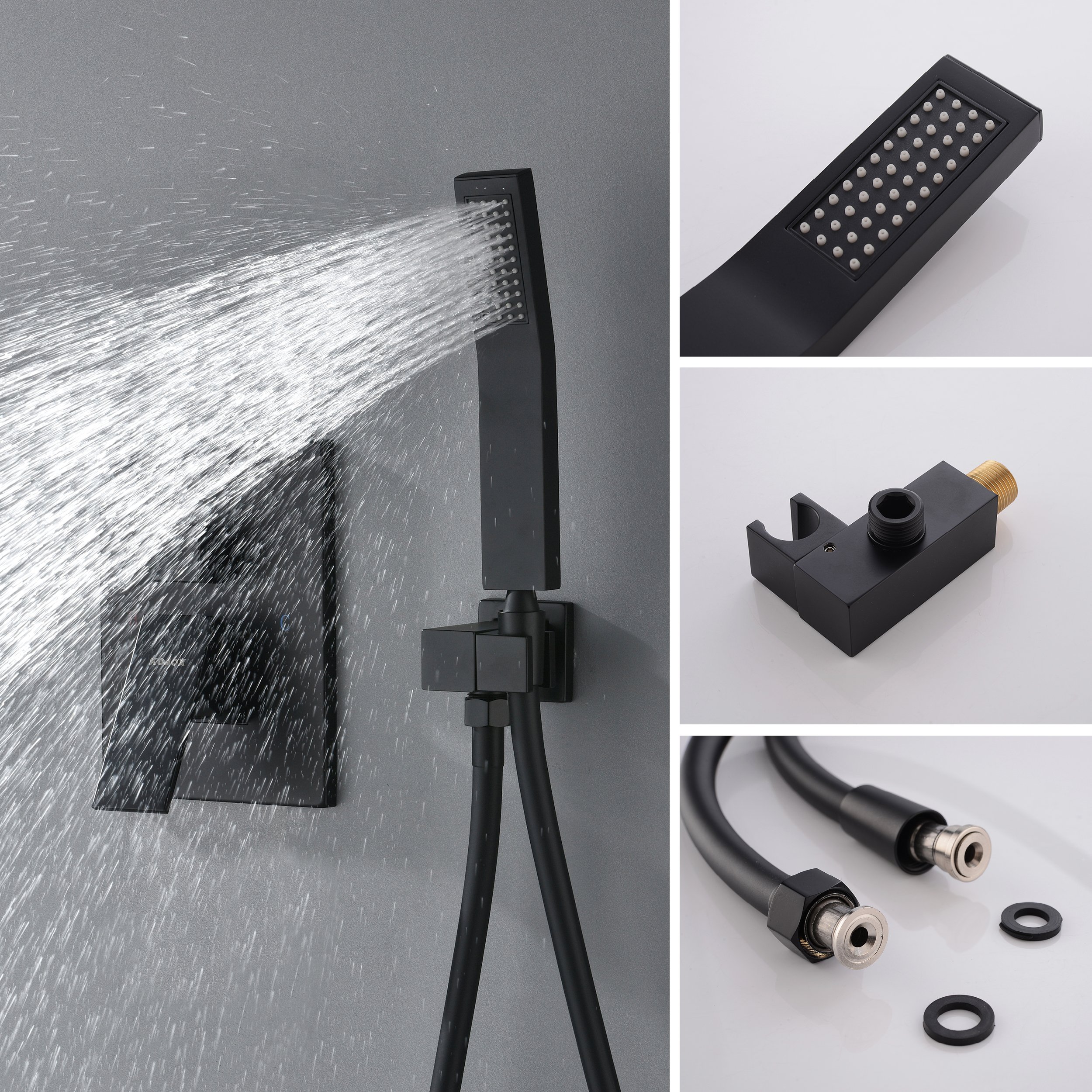 Matte Black Ceiling Mounted Shower System - 12 Inch Rainfall Showerhead & Handheld Spray - Complete Bathroom Shower Faucet Set with Mixer Valve - Perfect for Modern Spa-Like Showers and Luxurious Bathroom Upgrades