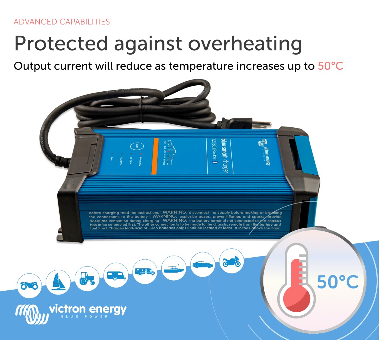 Victron Energy Blue Smart IP22 12V 30A Smart Battery Charger - 3 Output Charging for Motorcycle, ATV, RV, Lithium & Deep Cycle Batteries | Float, Trickle Charge & Desulfator | Perfect for Marine, Camping & Off-Grid Power Solutions