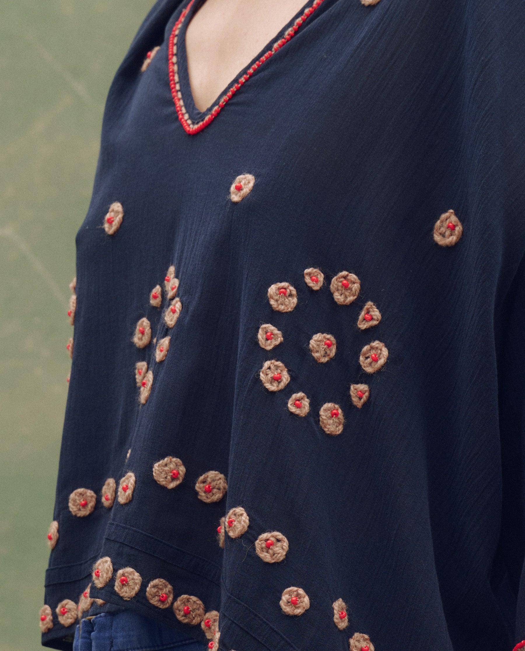 Vintage Beaded Sailor Top in Navy Blue - Perfect for Boho Chic Outfits and Summer Festivals