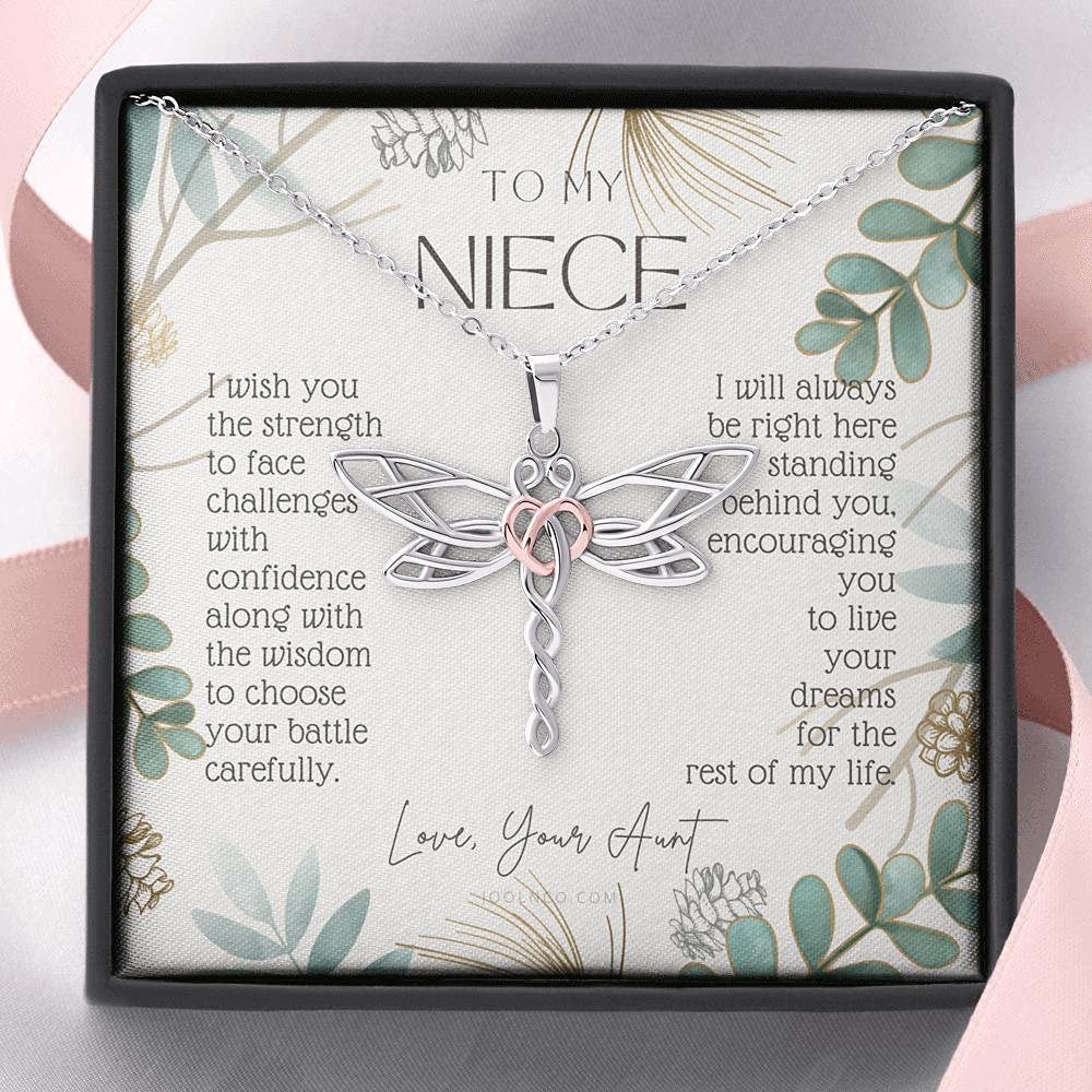 Personalized Dragonfly Necklace Gift for Niece - Birthday, Graduation & Christmas Present - Live Your Dreams Jewelry for Special Occasions