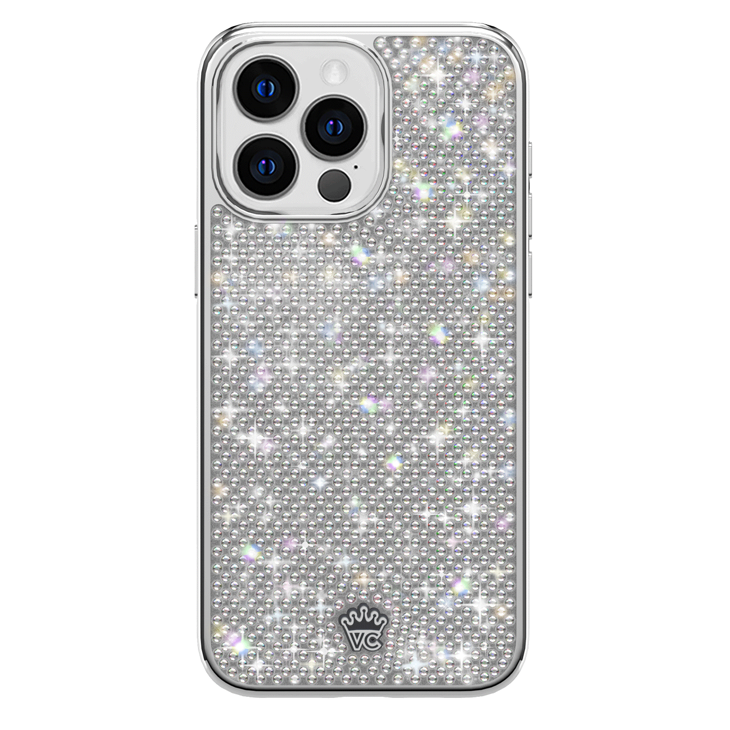 Luxury Chrome Caviar Crystals iPhone Case - Elegant Protective Cover for iPhone 13/14/15 Pro Max - Sparkling Rhinestone Design for Women & Girls - Perfect for Parties, Weddings & Special Occasions