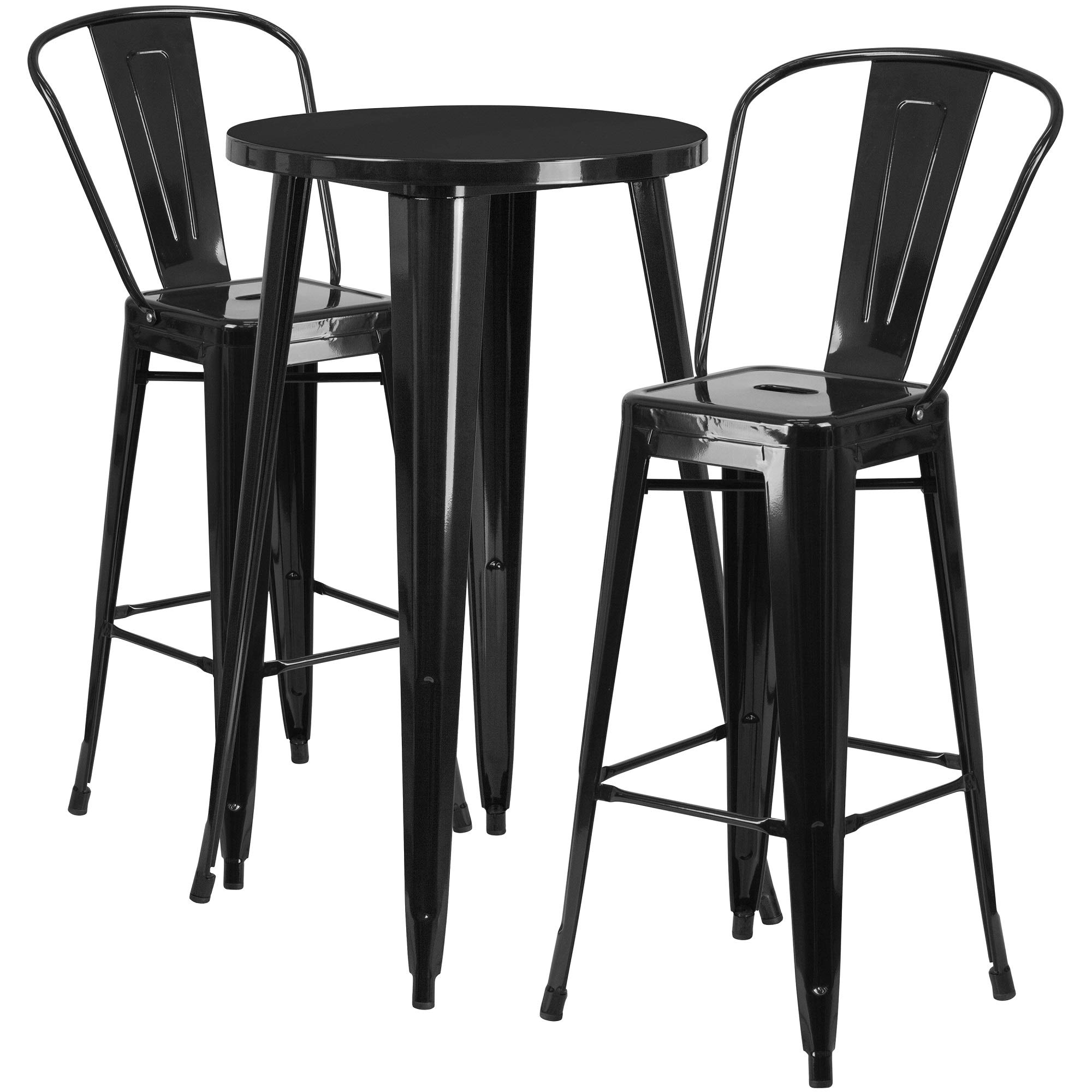 F&F Furniture 3-Piece Black Round Metal Bar Table and Stool Set - 45.25