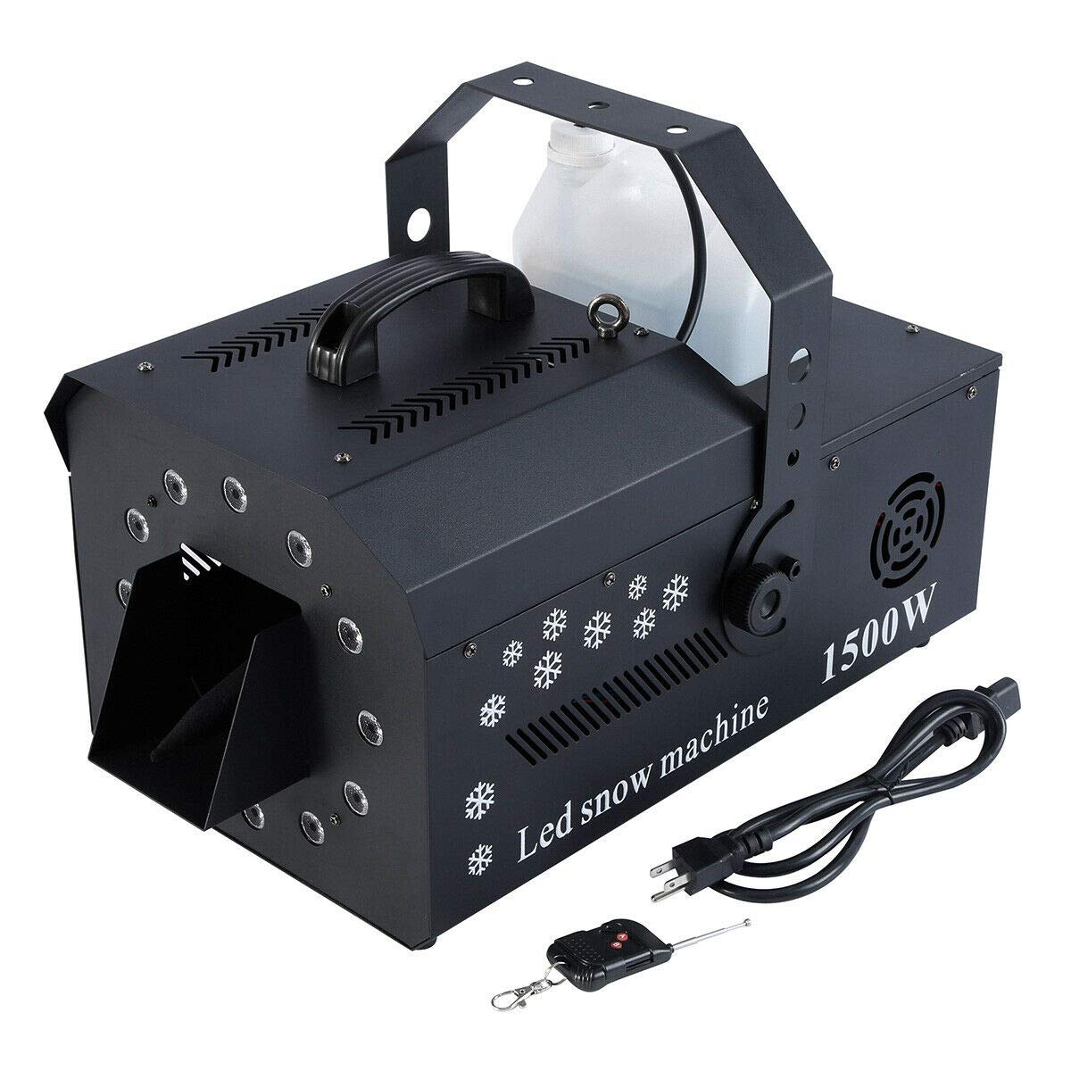 1500W Professional Stage Snow Maker Machine with DMX512 Control & RGB LED Lights - Remote Included for DJ Parties, Christmas Events, and Winter Themed Shows