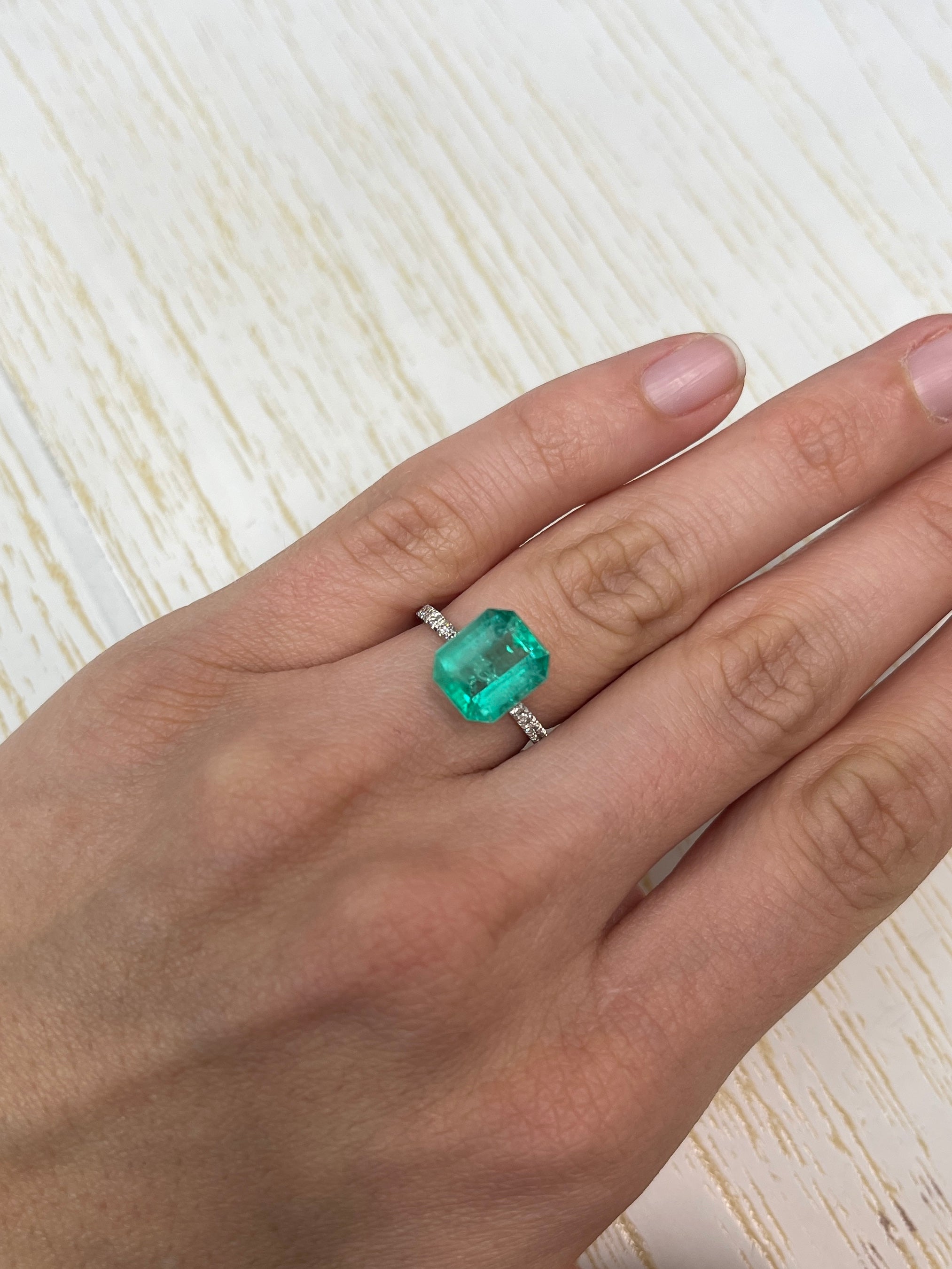 4.24 Carat Bluish Green Natural Loose Colombian Emerald - 10.6x9mm Classic Emerald Cut Gemstone for Jewelry Making & Engagement Rings