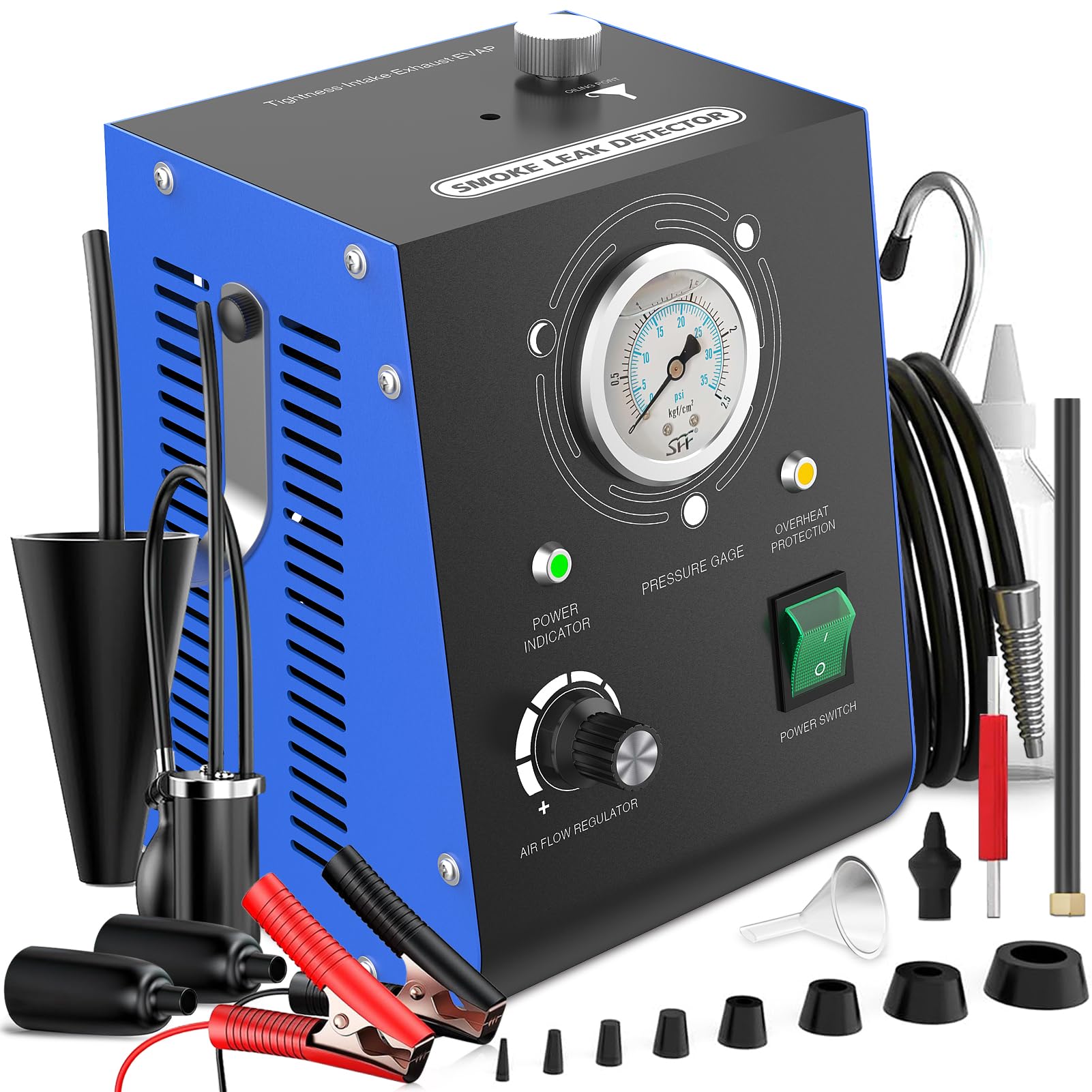 Automotive Smoke Machine Leak Detector with Built-in Air Pump | EVAP Smoke Tester with Adjustable Pressure Gauge | 12V DC Vehicle Pipe System Diagnostic Tool | Perfect for Detecting Vacuum Leaks in Cars, Trucks & SUVs