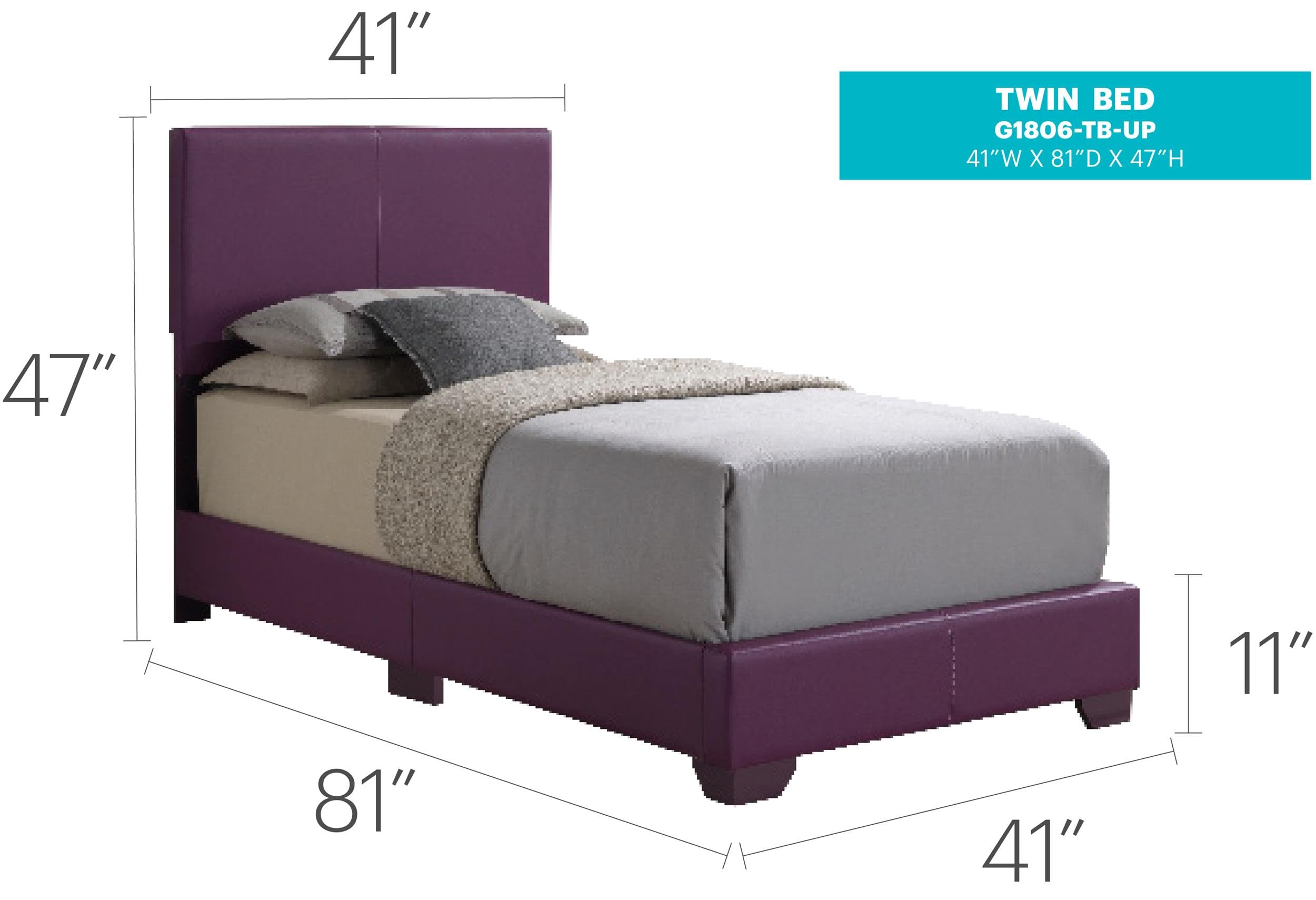 Glory Furniture Aaron Faux Leather Upholstered Full Size Bed Frame in Purple - Modern Bedroom Furniture for Adults & Guest Rooms