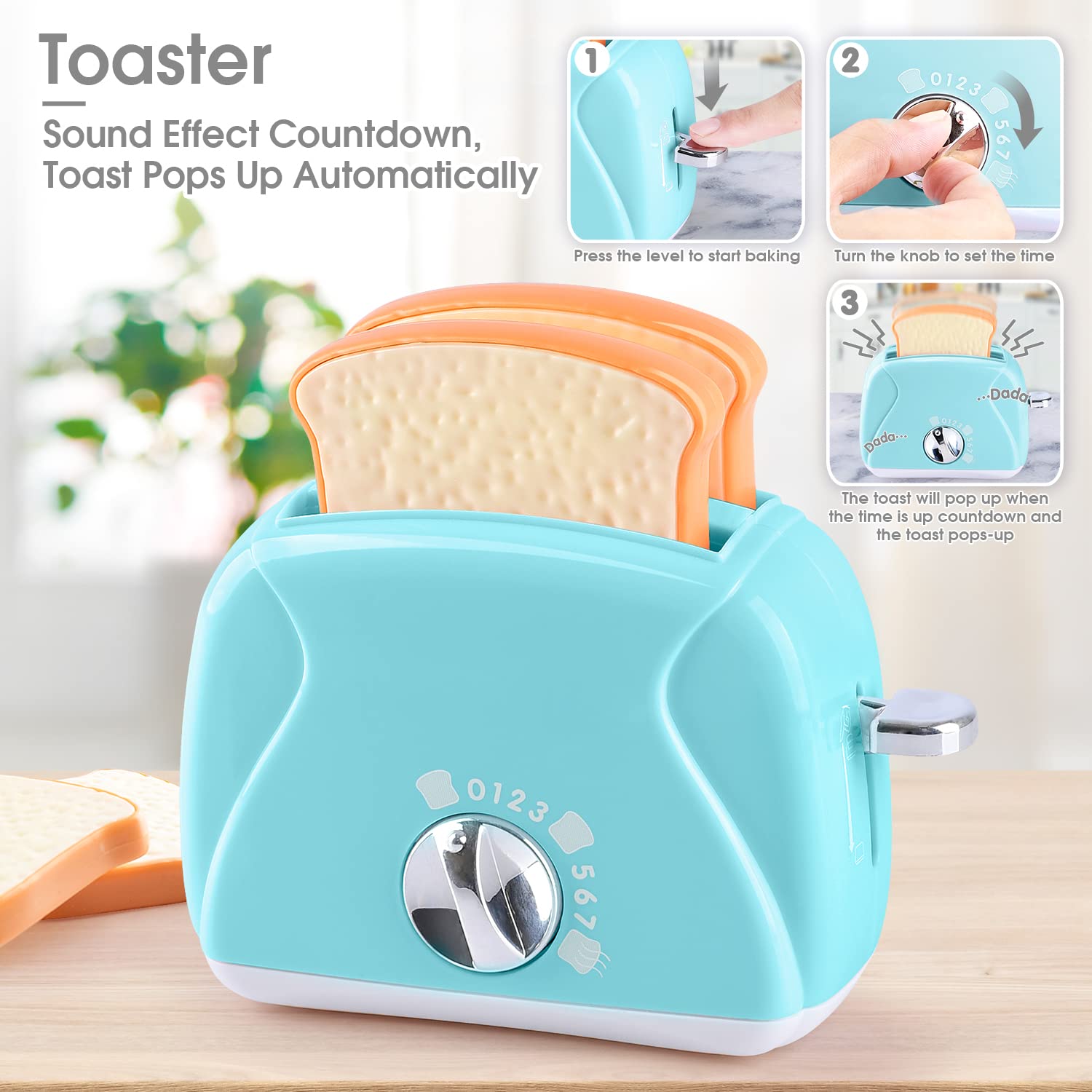**Kids Pretend Play Kitchen Toys Set - Realistic Coffee Maker, Mixer & Toaster with Lights & Sounds - Educational Role Play Toys for Girls & Boys Ages 3-8 - Perfect Gift for Birthday & Christmas - Fun for Home & Preschool Playtime**