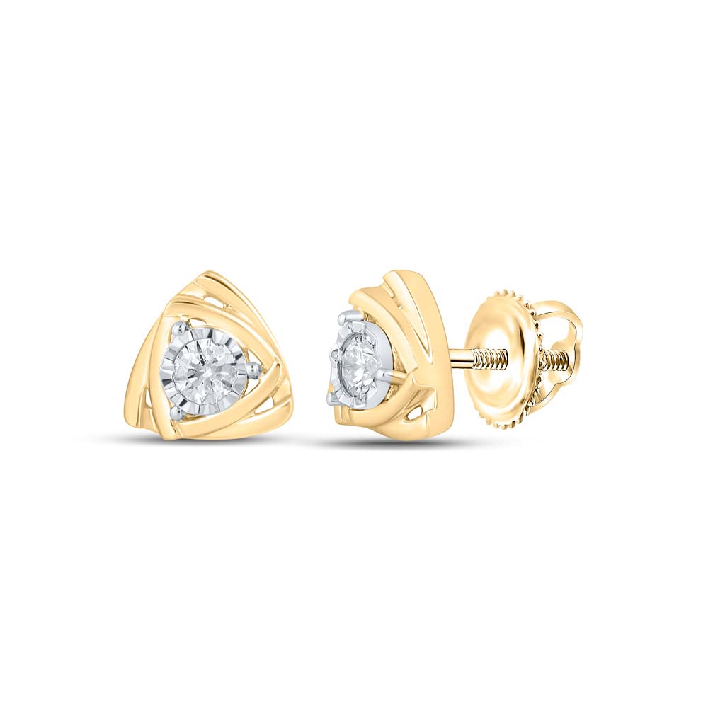 10Kt Yellow Gold Women's Round Diamond Triangle Cluster Earrings - 1/6 Cttw Stud Earrings for Everyday Wear & Special Occasions