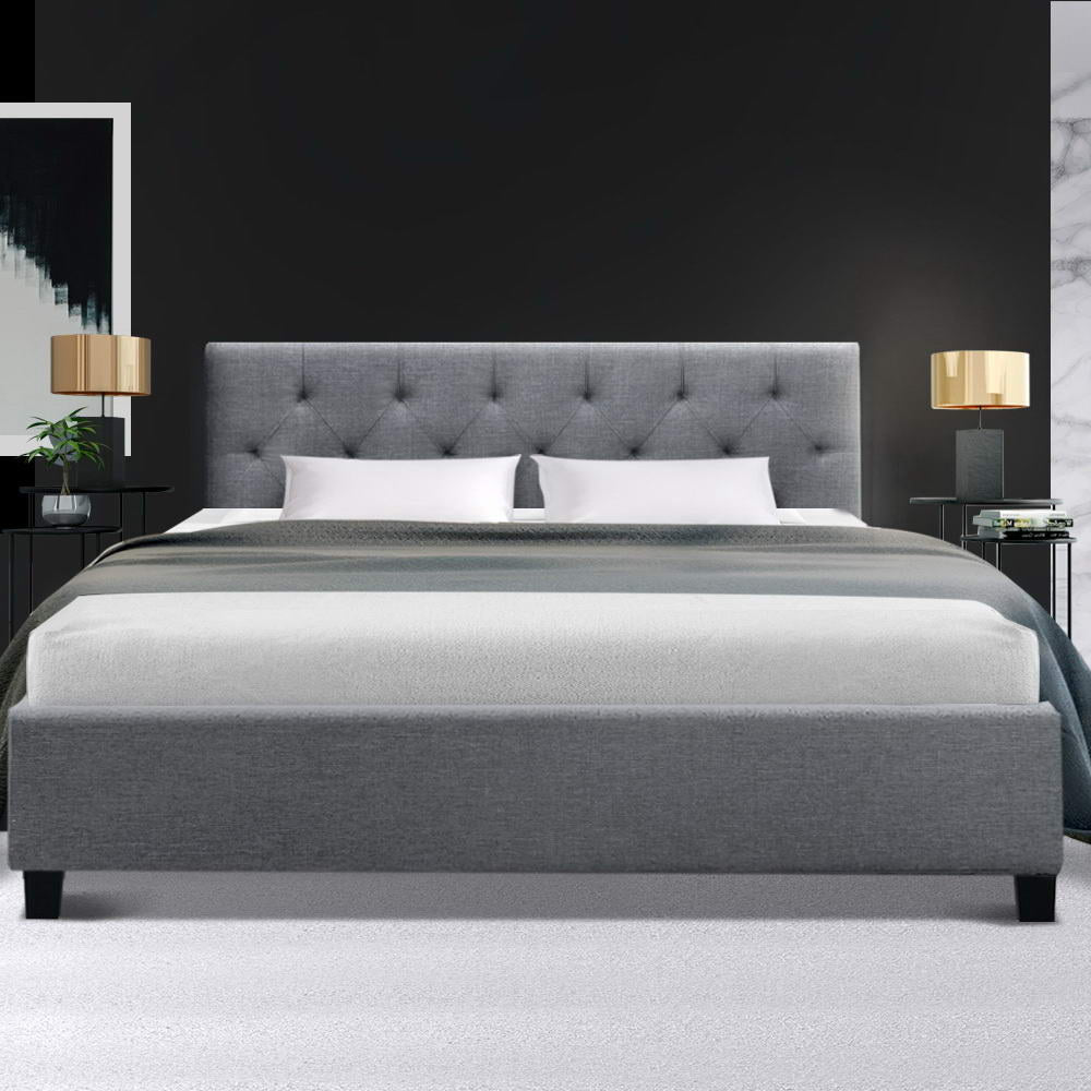 Hyams Queen Size Bed Frame with Storage, Grey Wooden Platform Bed - Perfect for Small Bedrooms, Guest Rooms & Modern Home Decor