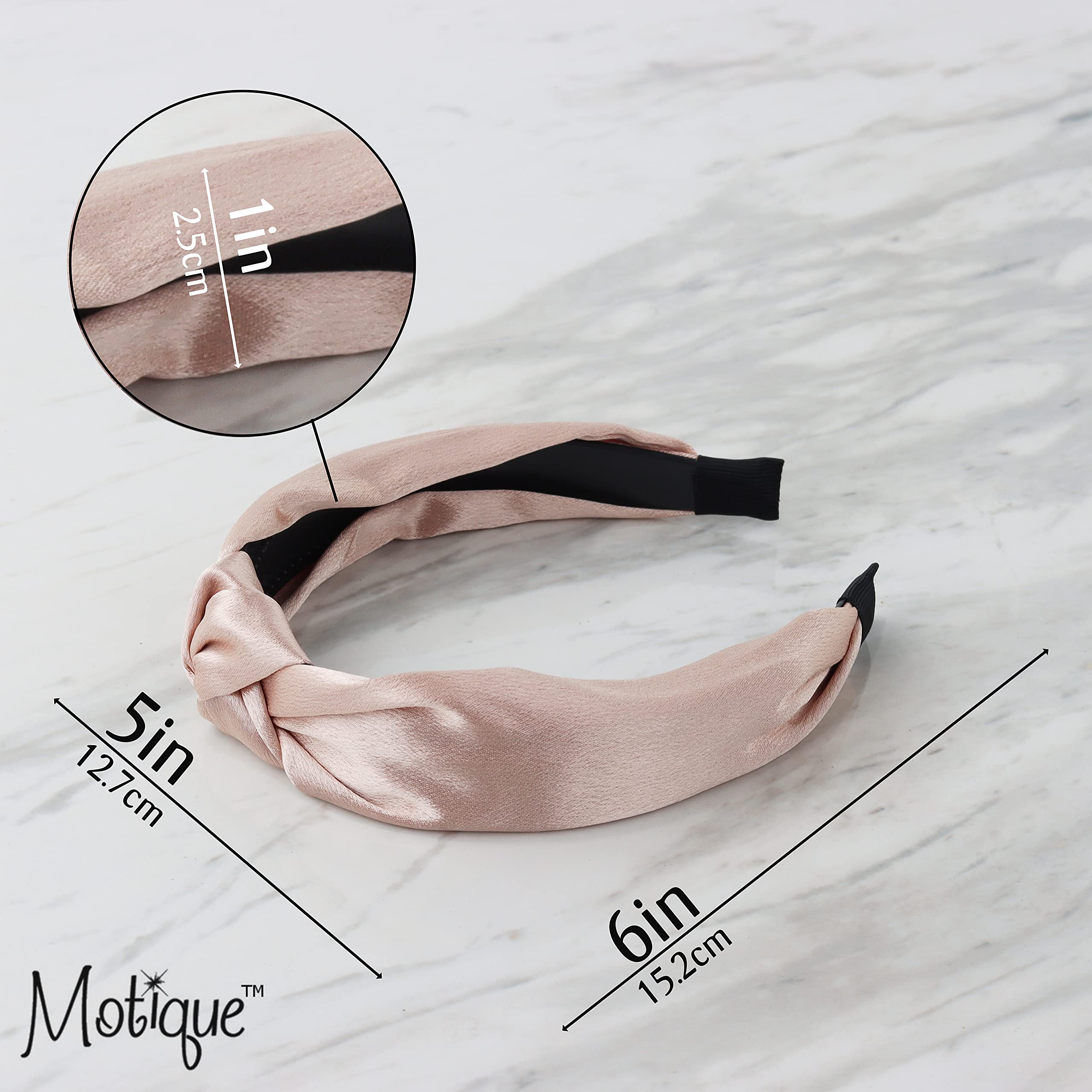 Motique Shiny Satin Turban Headband for Women & Girls - Soft Knotted Hair Accessory in Champagne - Perfect for Sleep, Yoga, and Fashion Styling