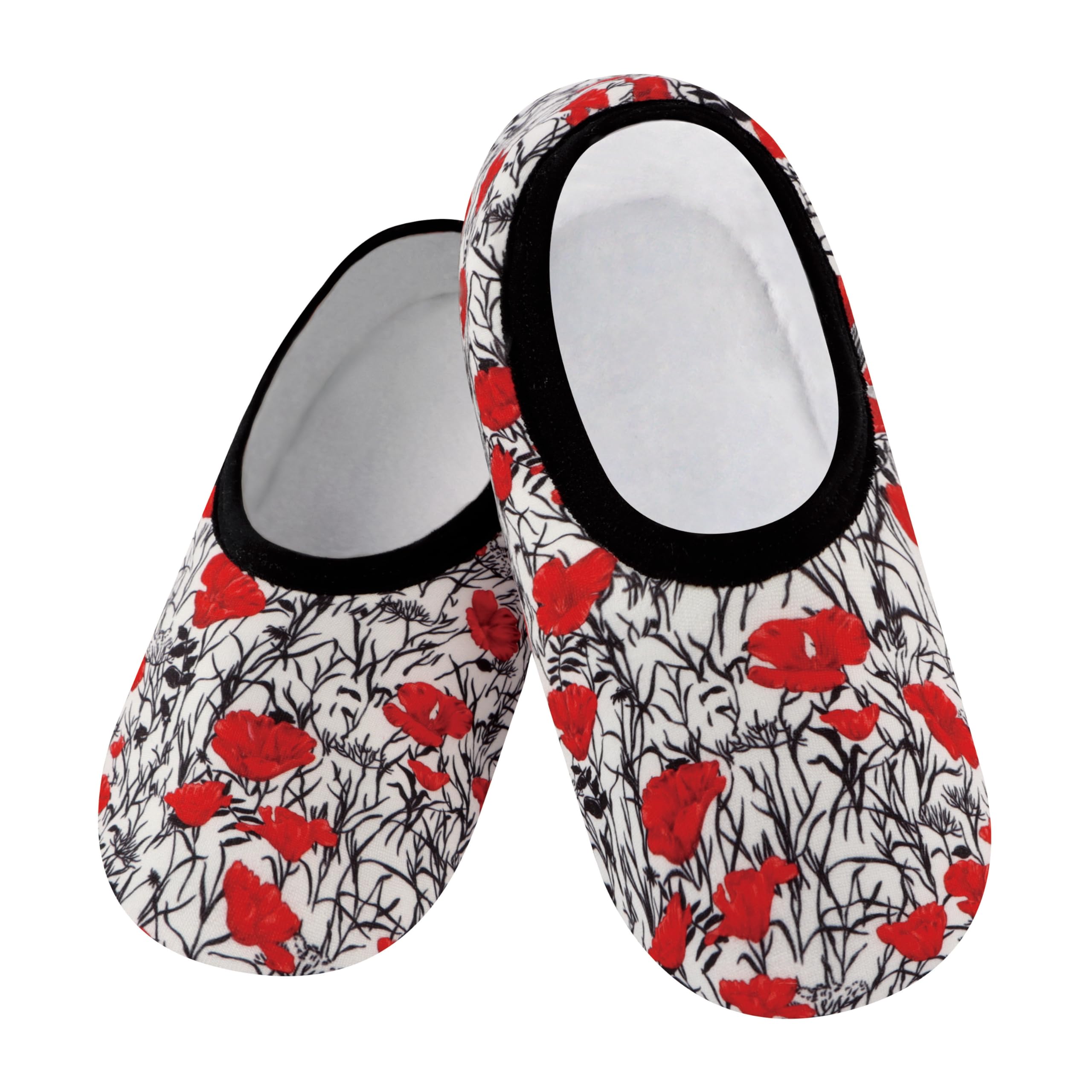 Cozy Snoozies Skinnies Slipper Socks for Women - Foldable Non-Slip Indoor & Travel Slippers - Perfect for Home, Office, and Airplane Comfort (Poppies Design)