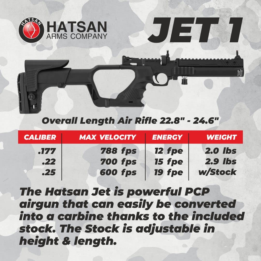 HATSAN Jet Black PCP Air Gun | Convertible Air Pistol to Rifle | Includes Wearable4U Pellets Bundle | Perfect for Hunting, Target Practice & Outdoor Shooting Sports