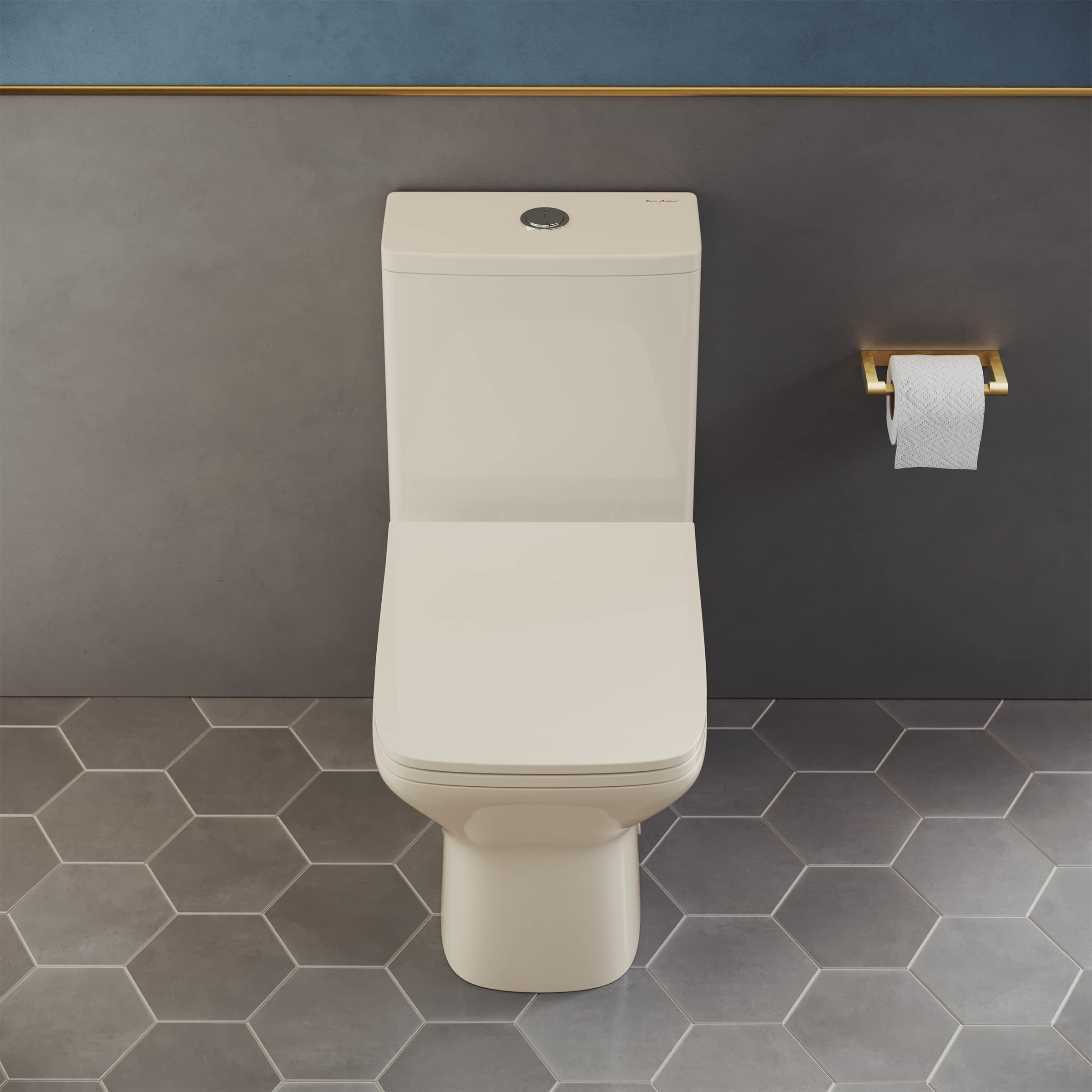 Swiss Madison SM-1T256 Carre Modern One-Piece Square Toilet - Dual Flush 1.1/1.6 GPF - Compact Bathroom Toilet in Bisque | Perfect for Small Bathrooms & Contemporary Home Decor