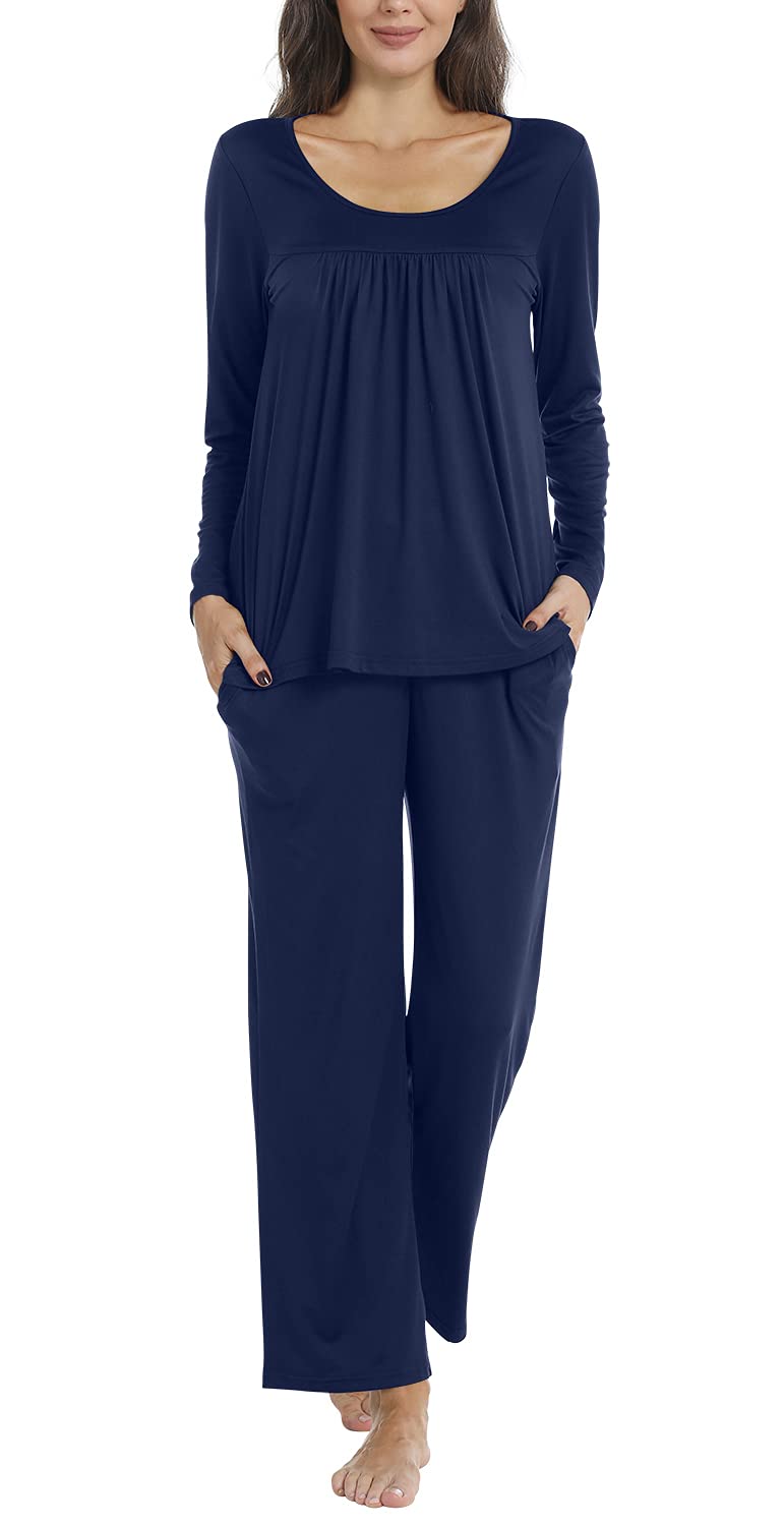 POPYOUNG Women's 2-Piece Fall Pajama Set - Soft Sleepwear Lounge Set with Pockets for Women | Cozy Nightwear for Sleep, Relaxing at Home & Lounging