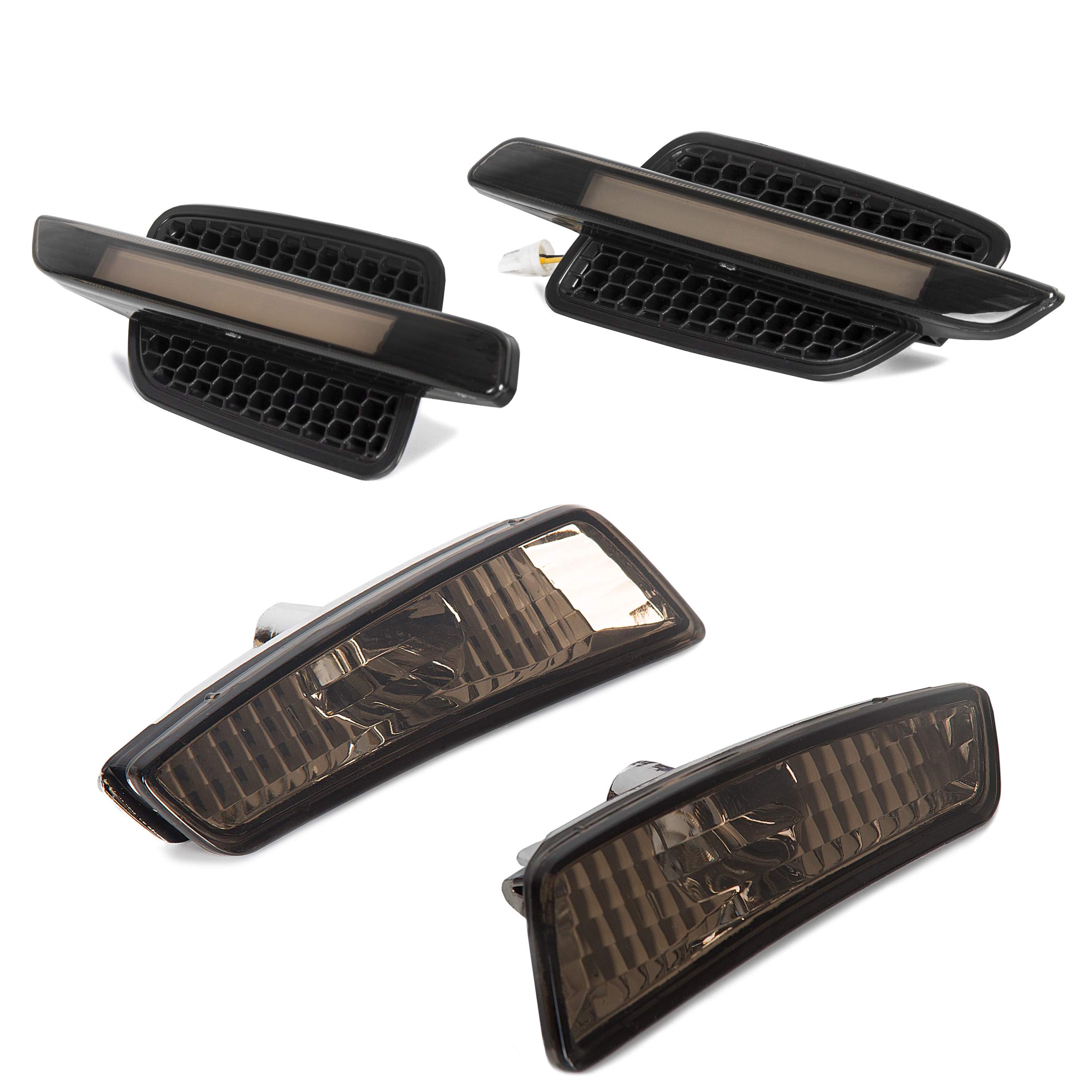 HECASA Smoke Lens Amber LED Light Bar Fender Lights + Side Markers for 08-09 Pontiac G8 - Durable Off-Road Lighting for Night Driving & Car Customization