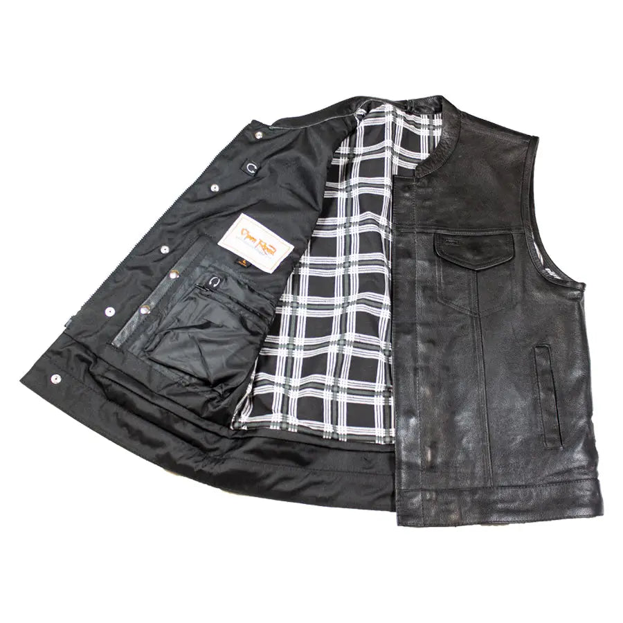 Open Road Men's Flannel Lined Leather Club Vest - Warm Winter Jacket for Outdoor Activities, Motorcycle Riding & Casual Wear
