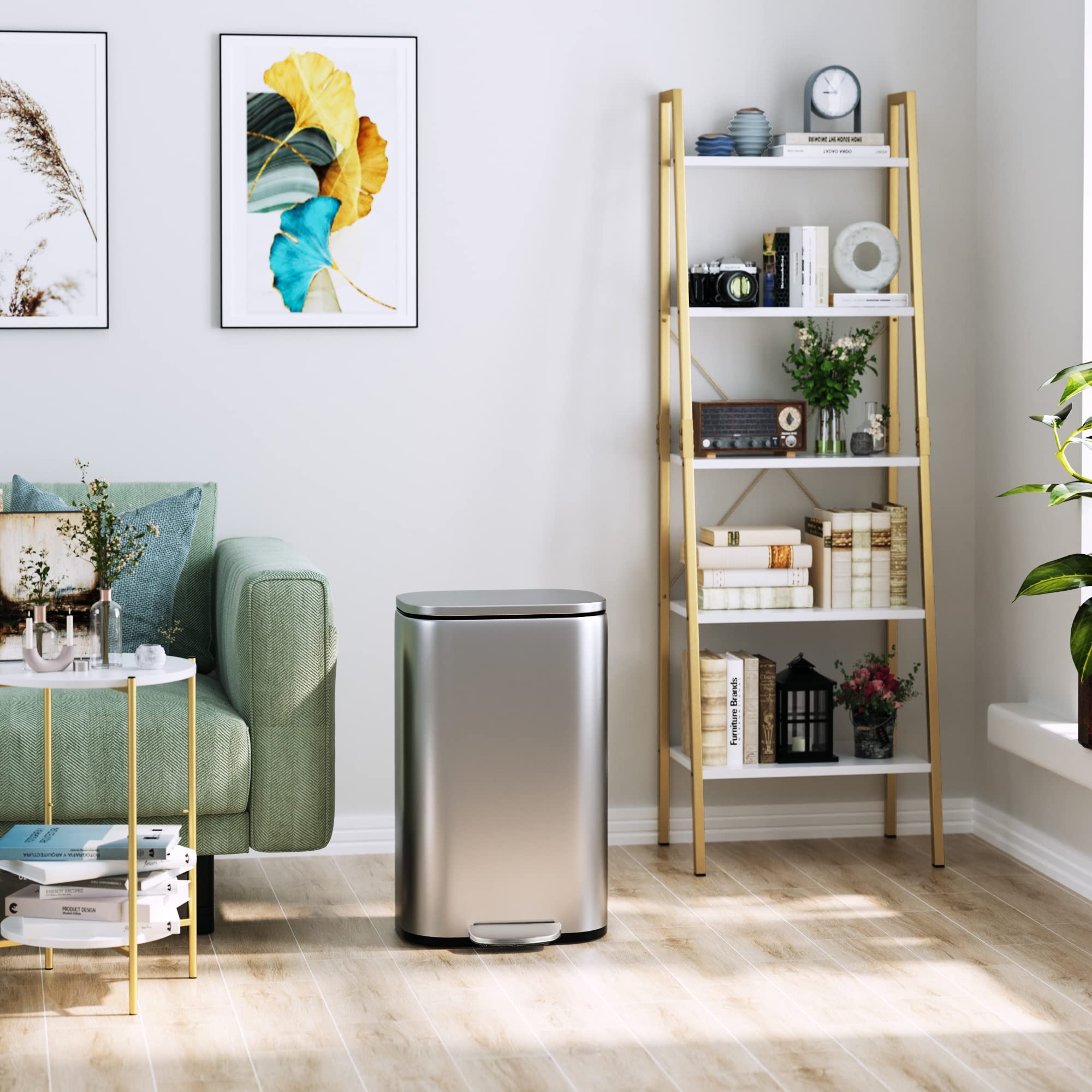 Premium Stainless Steel Trash Can with Silent Lid - 50L Durable Pedal Garbage Bin for Kitchen, Bathroom & Office - Odor-Proof Inner Bucket, Hands-Free Operation (Silver) - Perfect for Home, Restaurant & Commercial Use