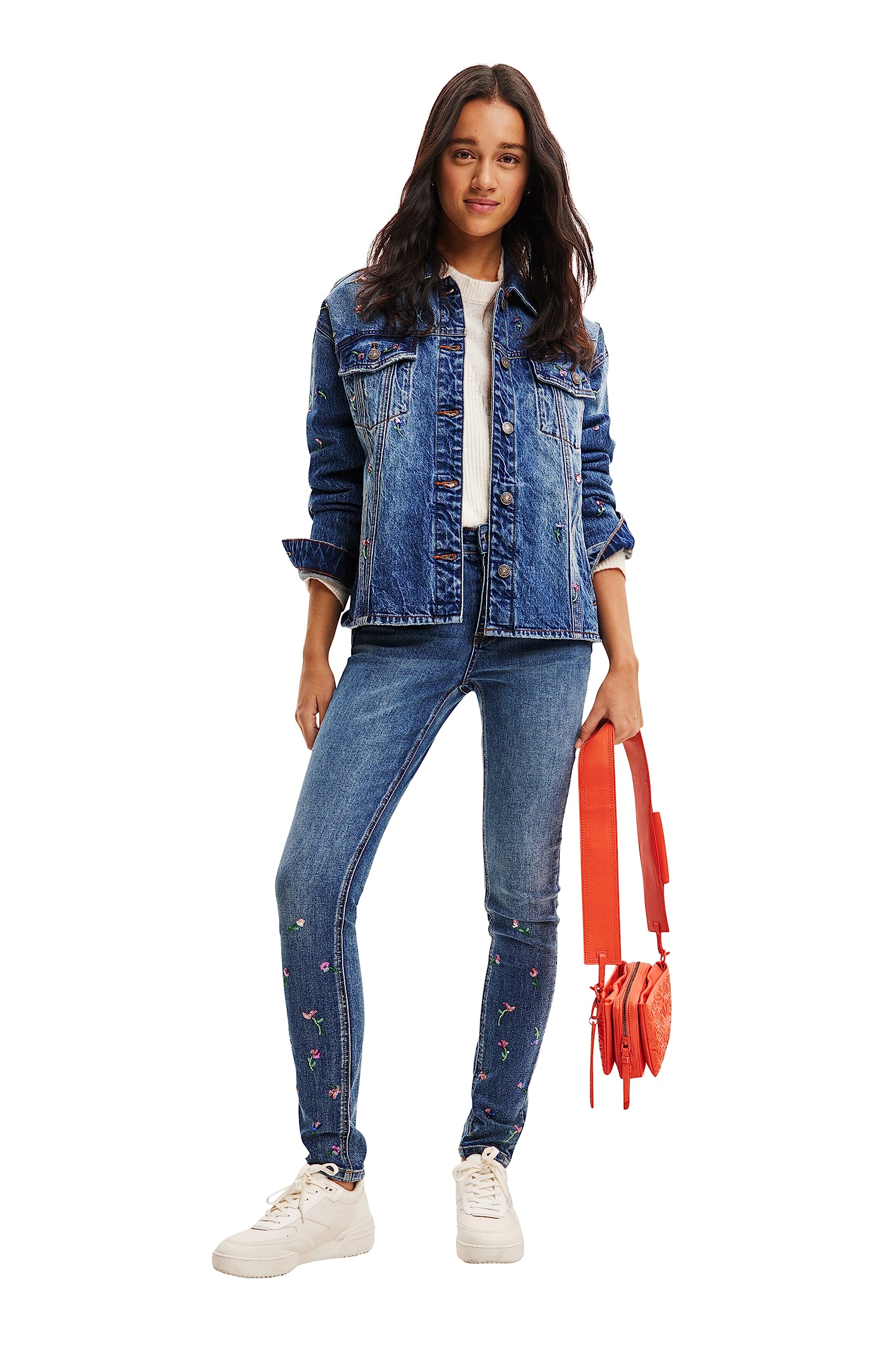 Desigual Women's Denim Jacket - Stylish Distressed Trucker Jacket for Women | Perfect for Casual Outings, Music Festivals & Streetwear Fashion